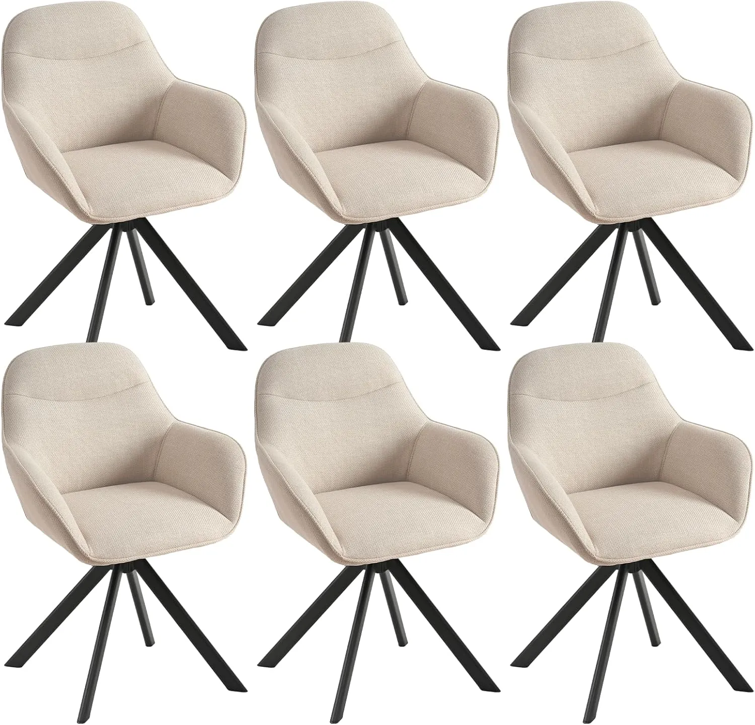 Drehbare Esszimmerstühle 6er Set mit Armlehne, 360° drehbar Beige, Polsterstuhl aus Leinen, Küchenstuhl Armlehnstühle m…