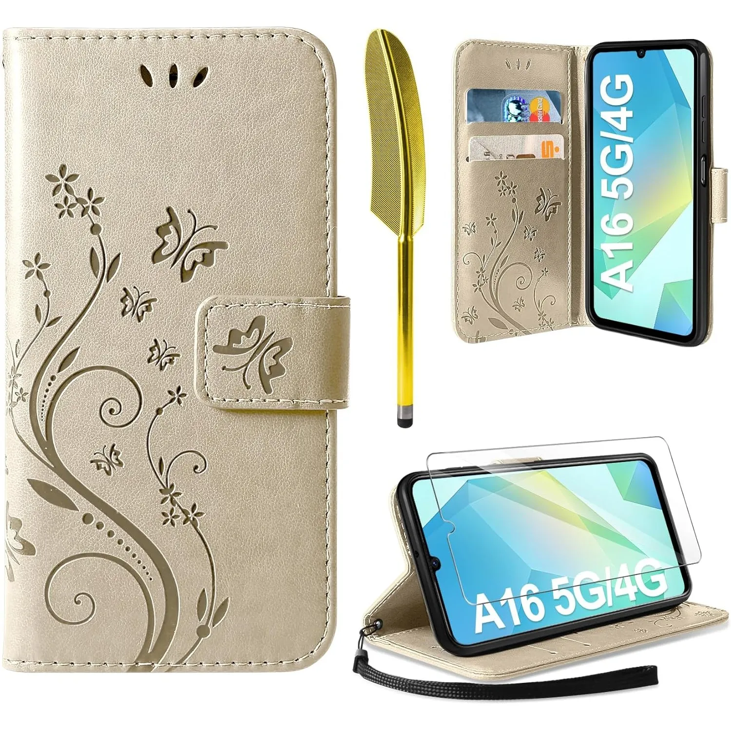 AROYI Lederhülle Kompatibel mit Samsung Galaxy A16 5G/4G Hülle und Schutzfolie, Flip Wallet Handyhülle PU Leder Case Ka…