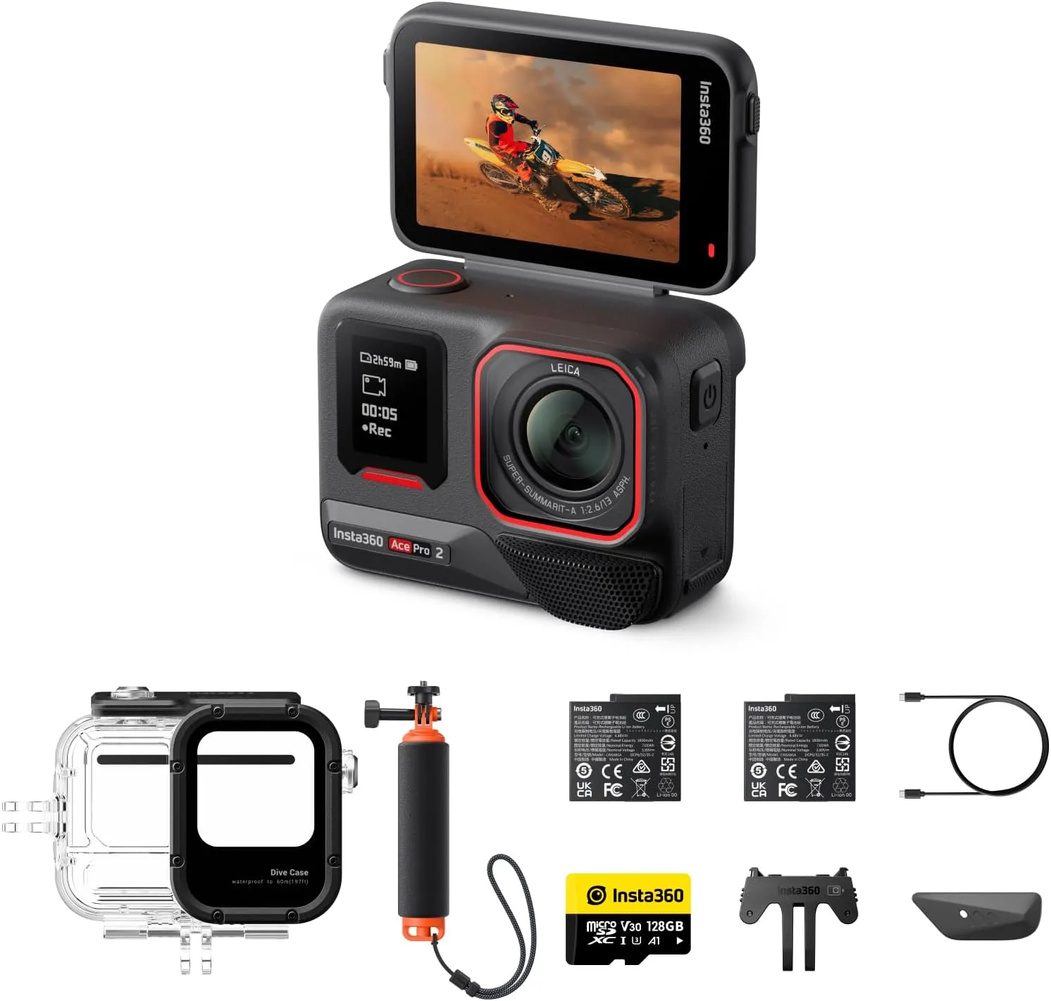 Insta360 Ace Pro 2 Tauch-Bundle - 8K wasserdichte Actionkamera mit Leica entwickelt, 1/1,3" Sensor, Dual-KI-Chip-System…