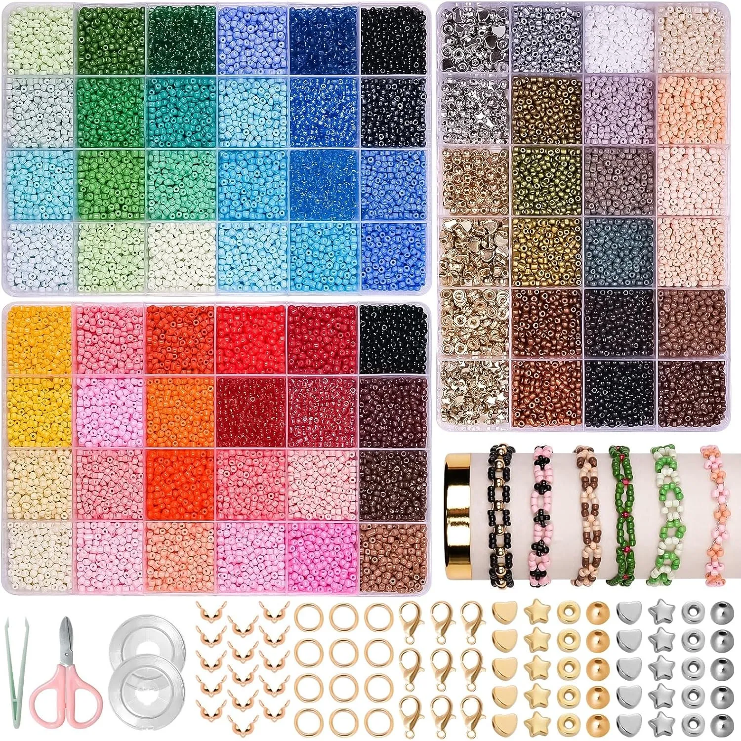 JHWELRG 36500 stück 72 Farbe Bunte Perlen für Armbänder 3mm Perlen Set,DIY Halsketten Schmuckherstellung Set mit Buchst…