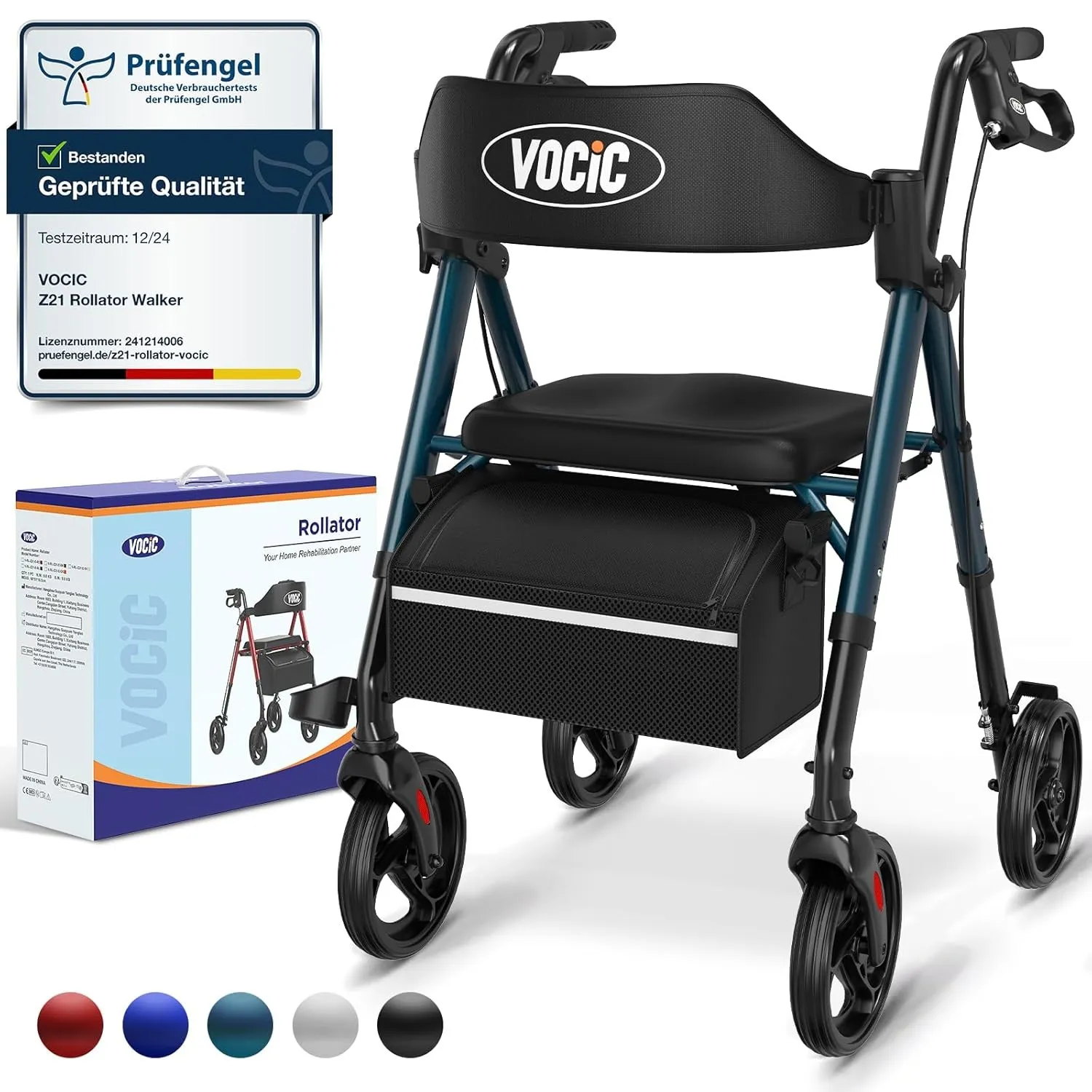 VOCIC Rollator Faltbar und Leicht mit Sitz,Rollatoren Schmal für Wohnung,Rollatoren für Senioren Klappbar mit 20cm Reif…