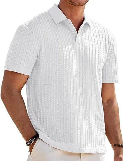Elegancity Men's Polo Shirts Short Sleeve Plain Knitted Summer Golf Shirt Leisure T Shirts Regular Fit Holiday Polo Shi…