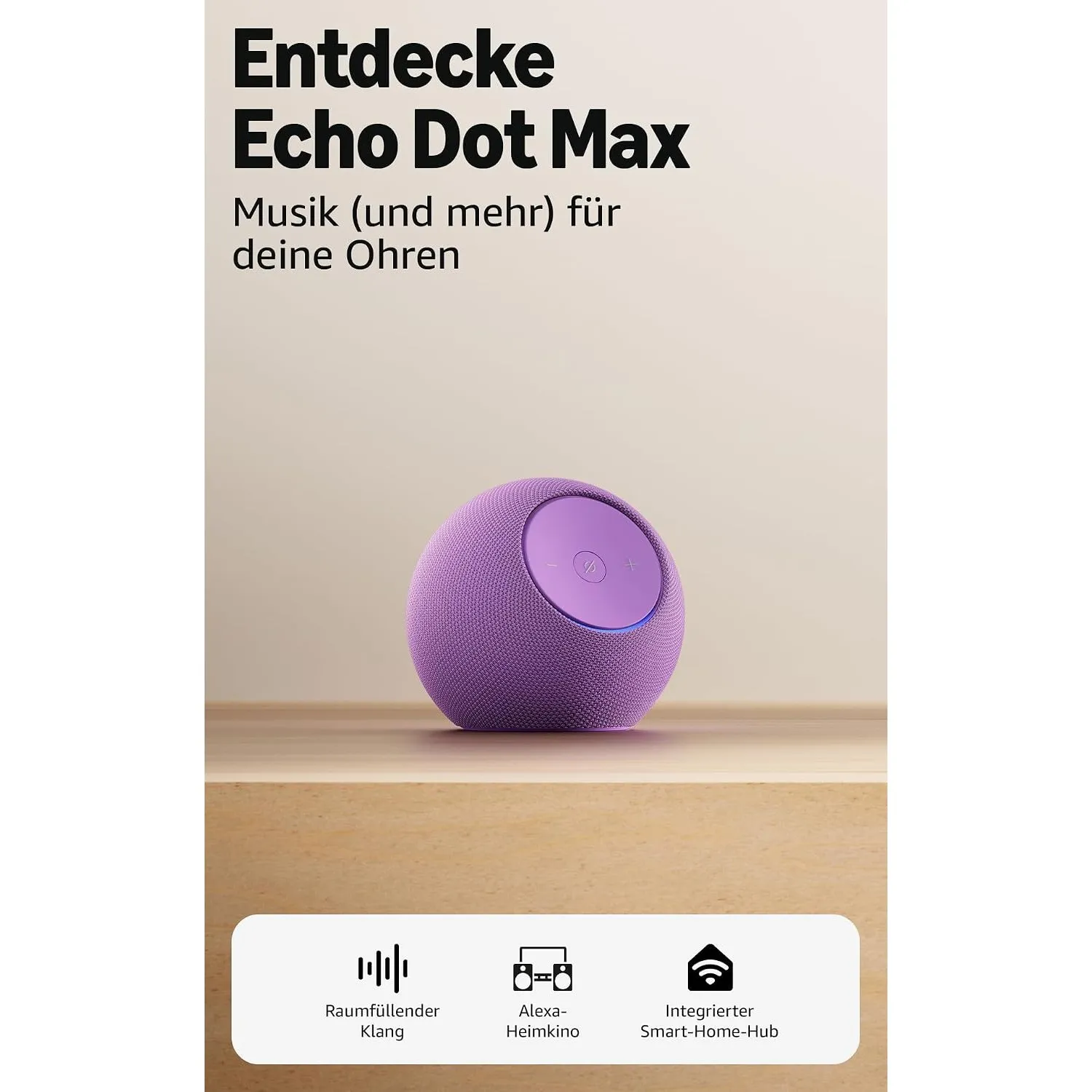 Zertifiziert und generalüberholt Amazon Echo Dot Max (neueste Generation), Alexa-Lautsprecher mit raumfüllendem Klang u…