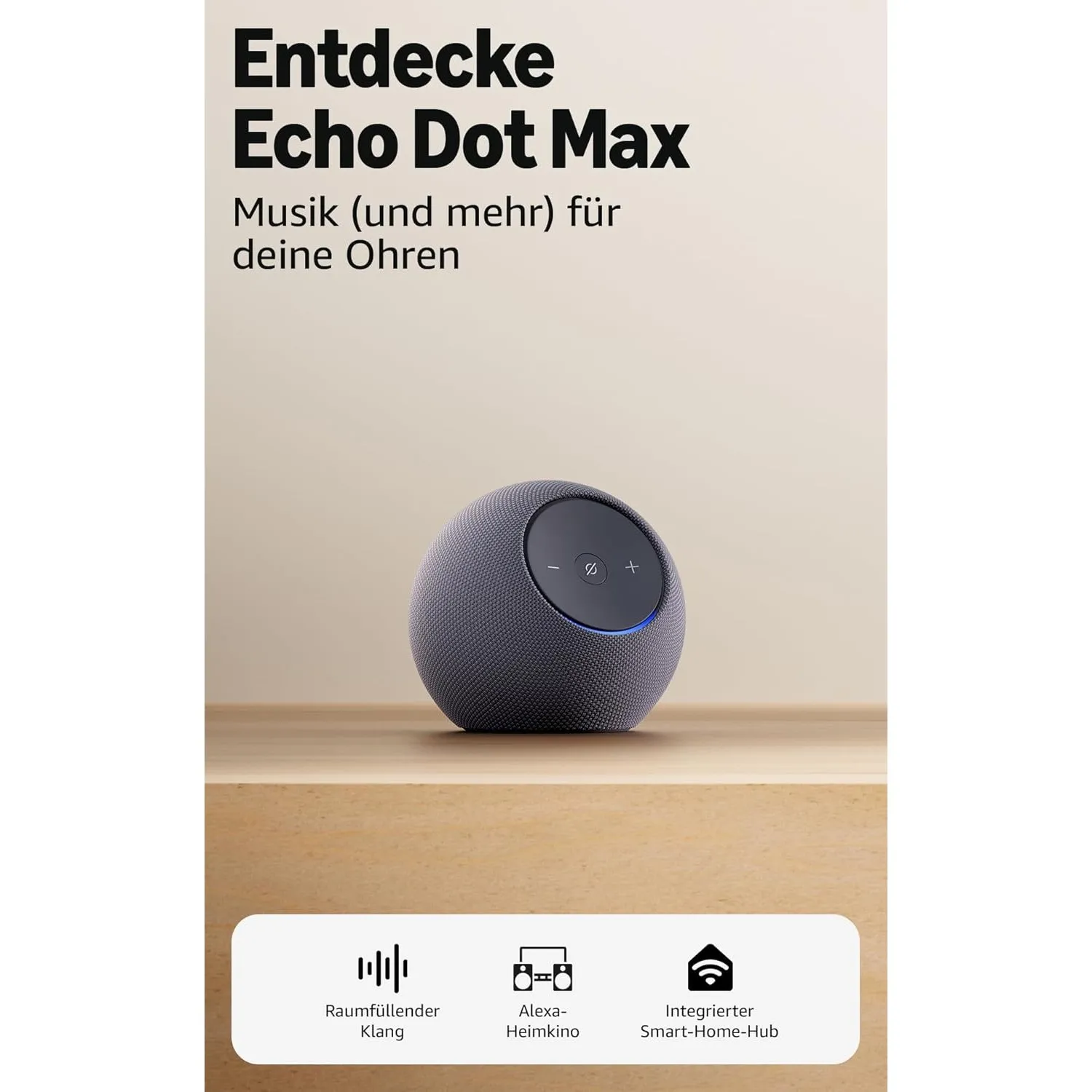 Zertifiziert und generalüberholt Amazon Echo Dot Max (neueste Generation), Alexa-Lautsprecher mit raumfüllendem Klang u…
