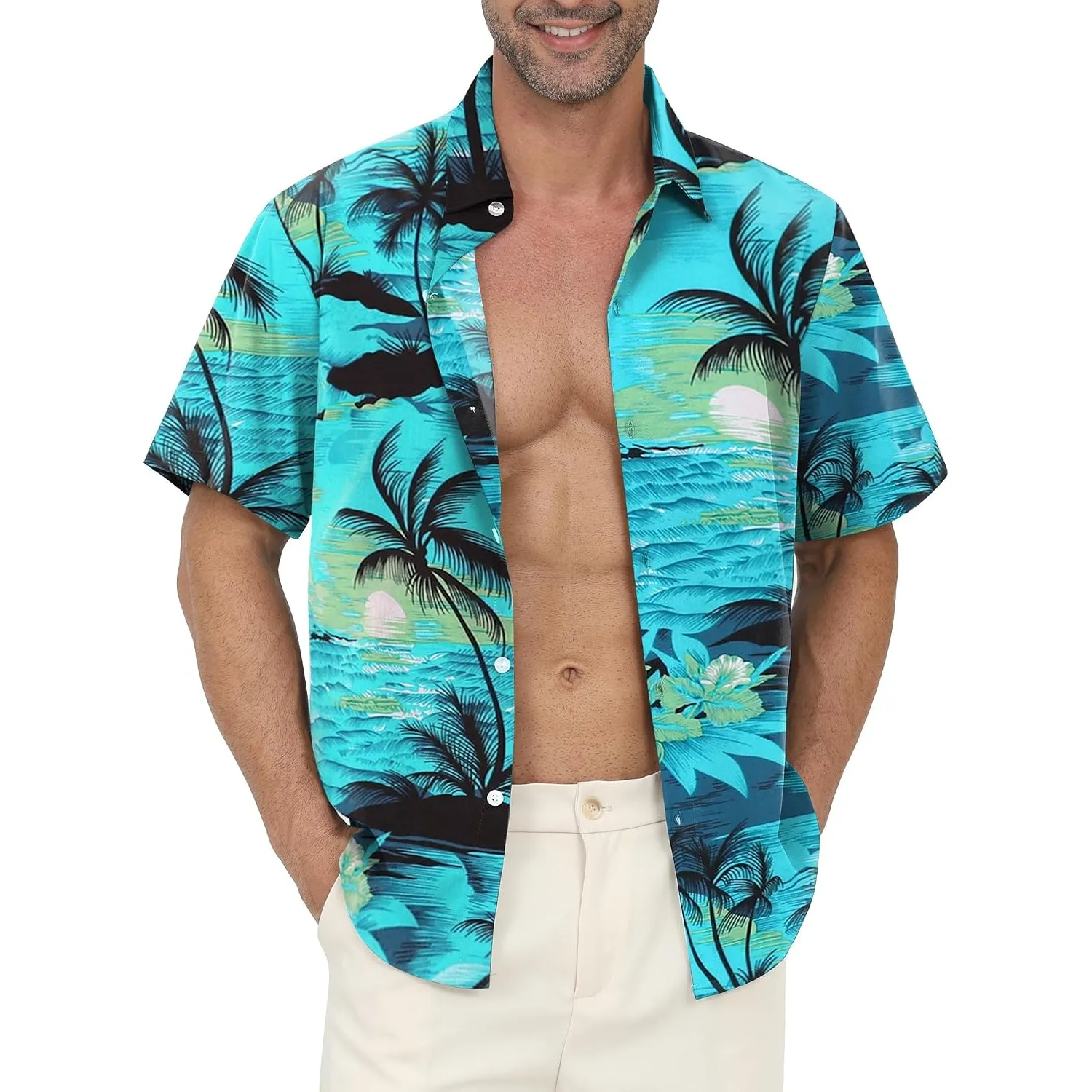 Hawaii Hemd Männer Blumen Kurzarm Freizeit Urlaub Strandhemd | Button-Down-Sommerhemd, leichtes und schnelltrocknendes …