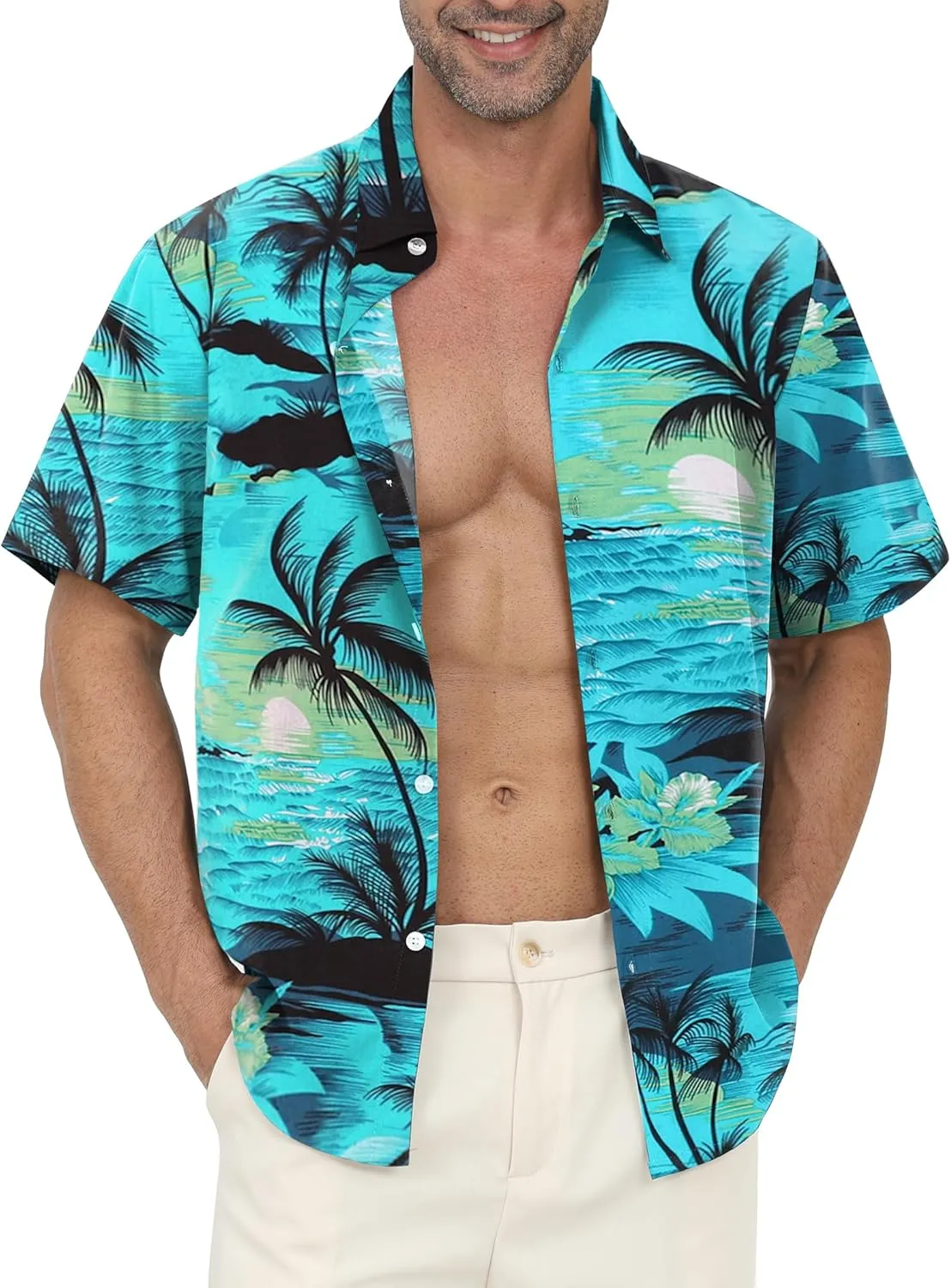 Hawaiian Shirt Men's Floral Leisure Beach Shirt with Chest Pocket Breathable Regular Fit Hawaiian Shirt