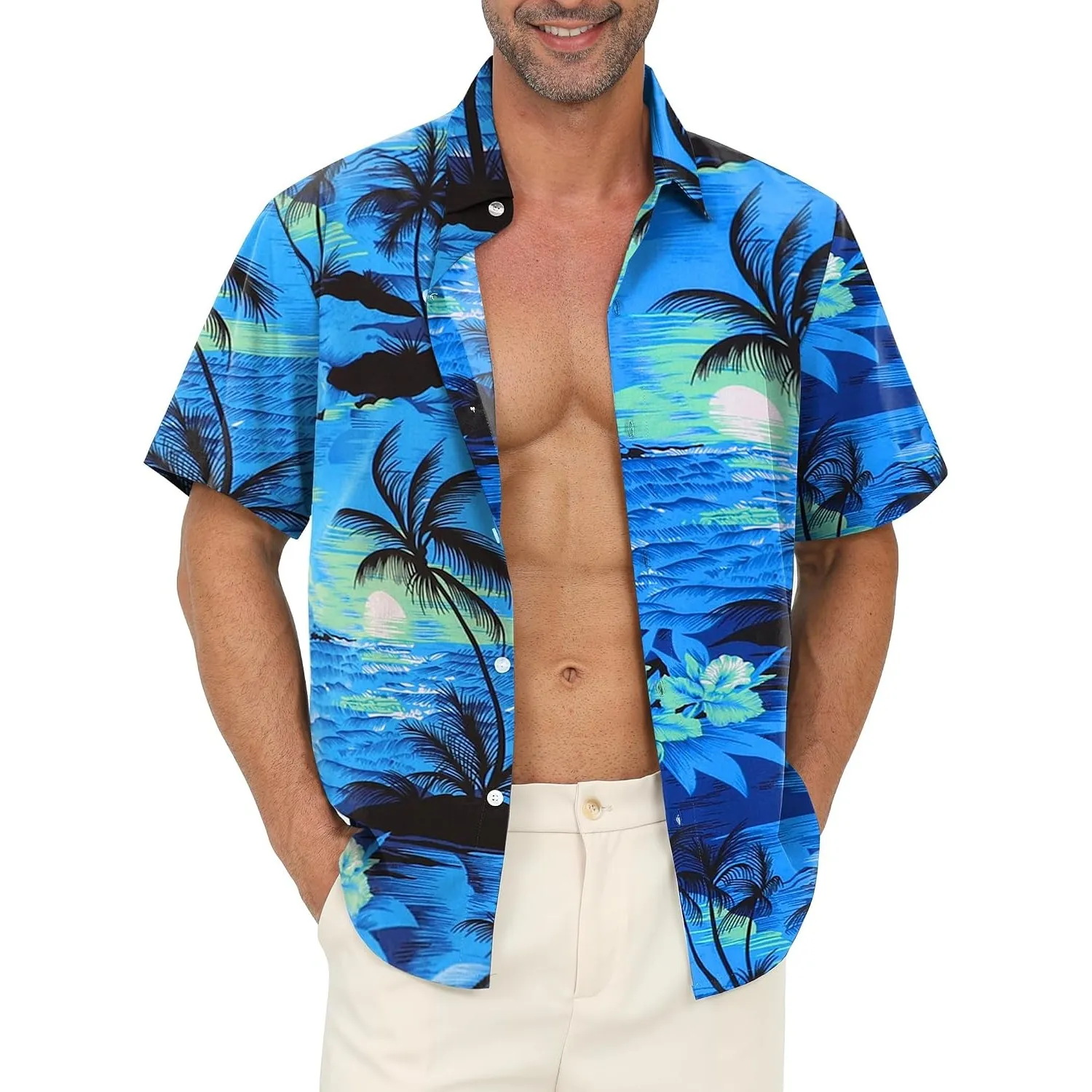 Hawaii Hemd Männer Blumen Kurzarm Freizeit Urlaub Strandhemd | Button-Down-Sommerhemd, leichtes und schnelltrocknendes …