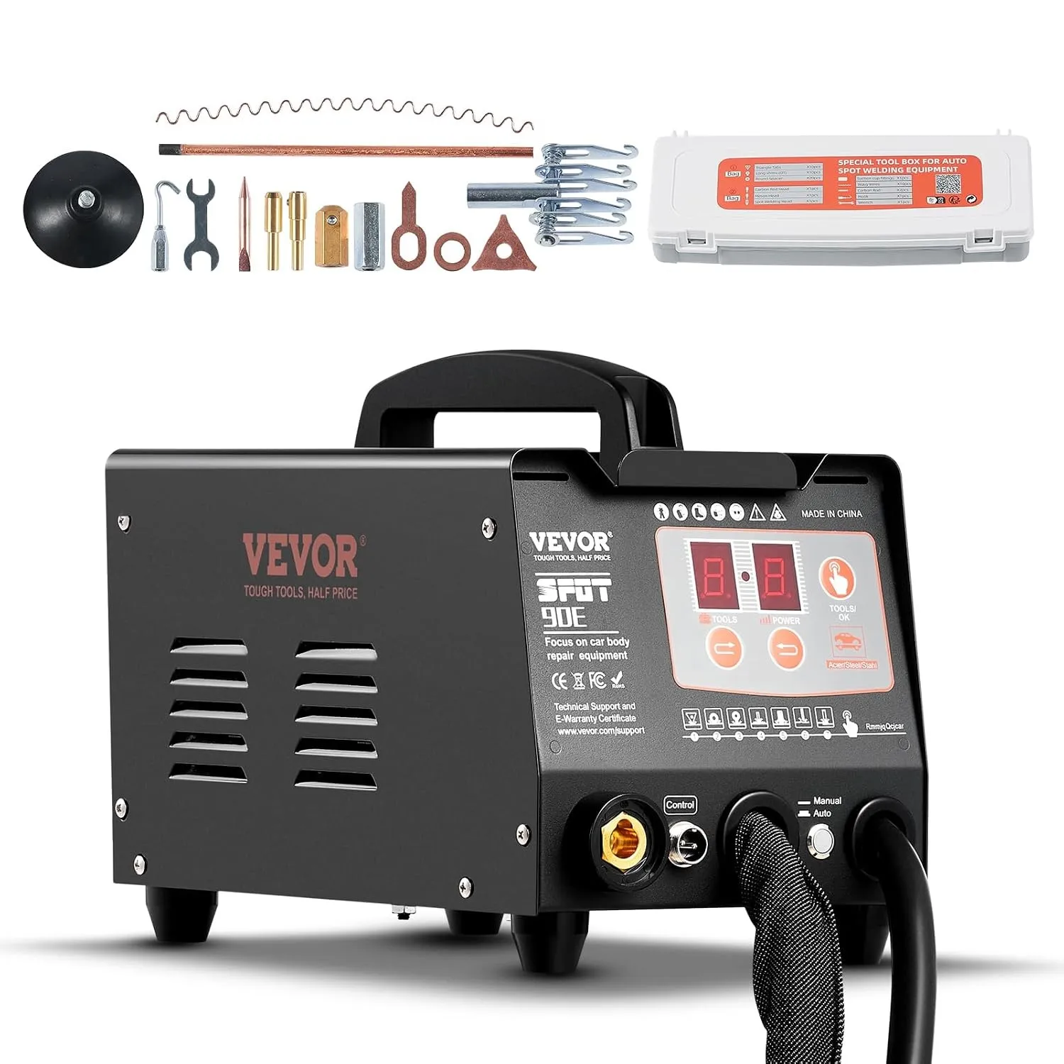 VEVOR Ausbeulspotter, 3kW, Dellenreparaturset mit 2 Schweißpistolen, automatisches/manuelles Schweißen & 7 Modi, Punkts…