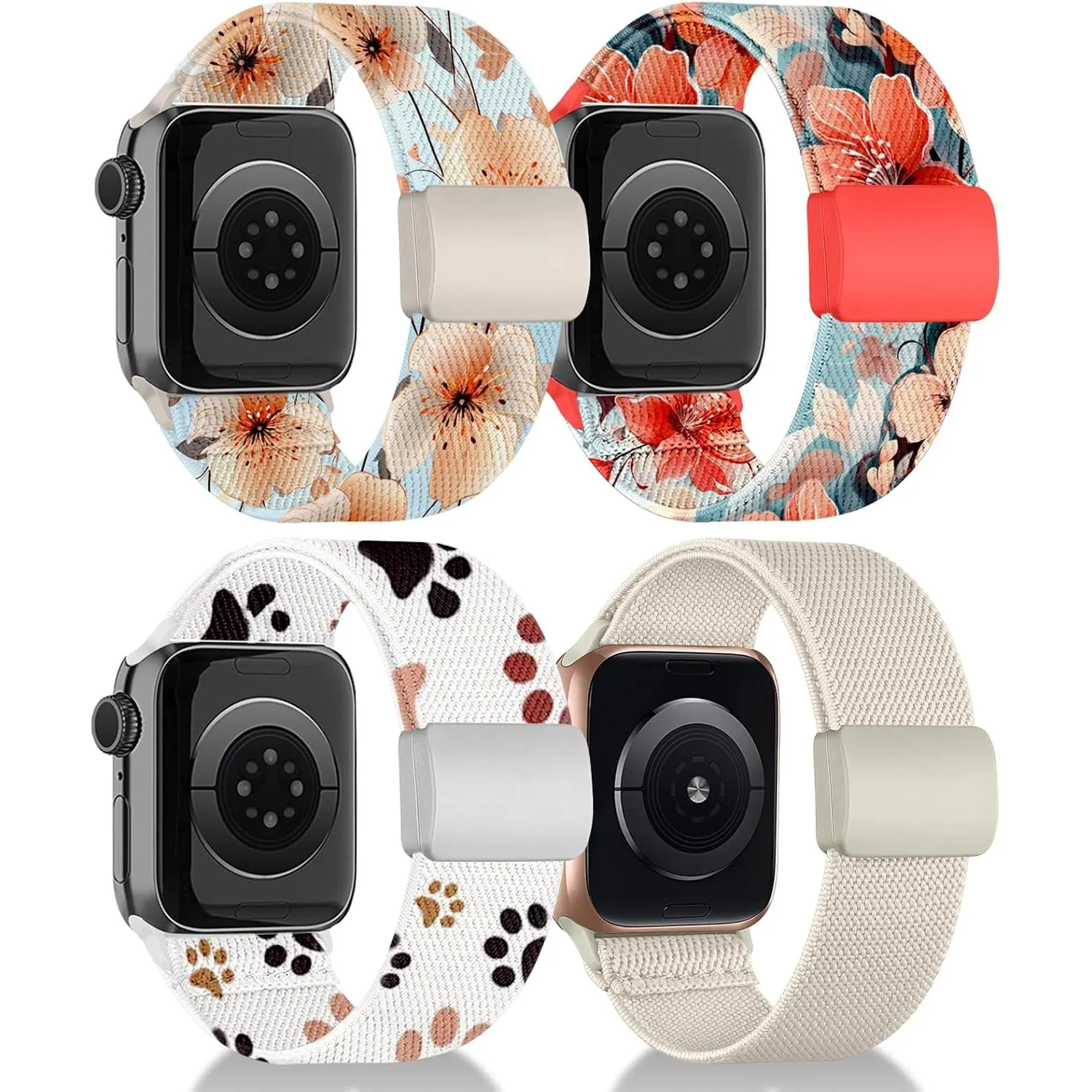 chinbersky 4 Stück Elastisches Loop Armband Kompatibel mit Apple Watch Armband 38mm 40mm 41mm 42mm, mit Magnet Verschlu…