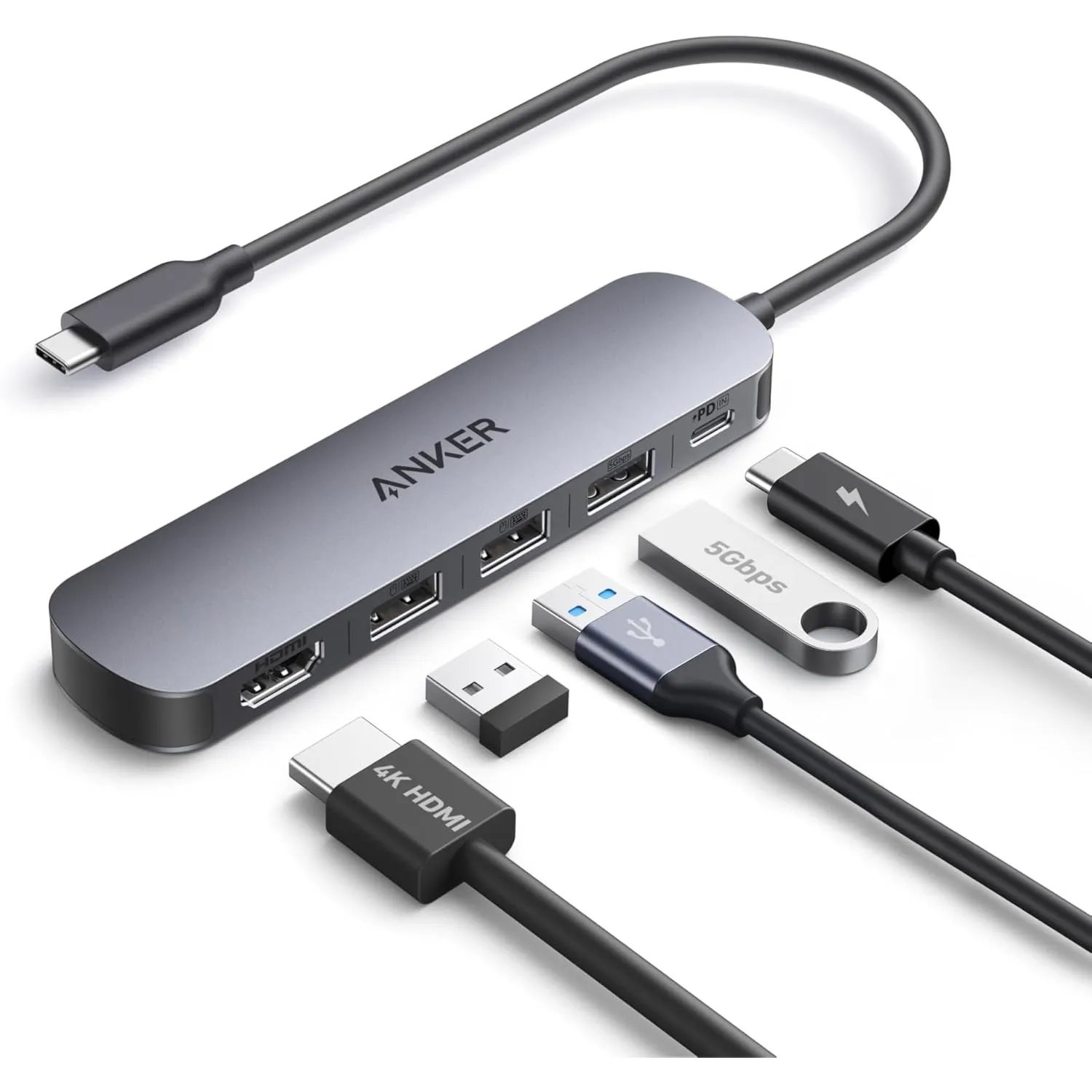 Anker USB C Hub (5-in-1), 4K@30Hz HDMI mit 90W Max. Power Delivery, USB-A Daten-Ports, kompakt und stylisch für MacBook…