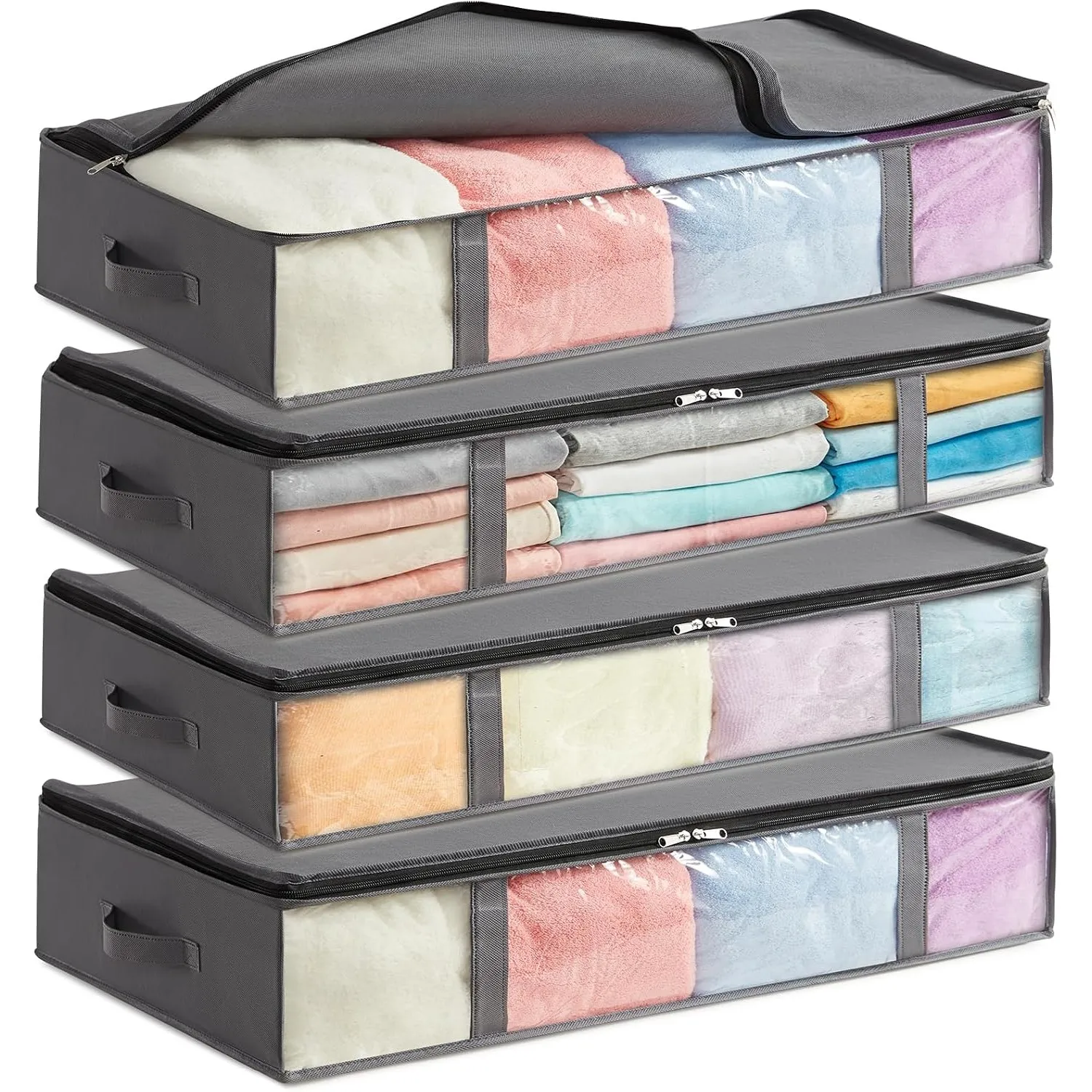 Lifewit 4 Stück 75L Unterbett Aufbewahrungsbox, Faltbare Unterbettkommode