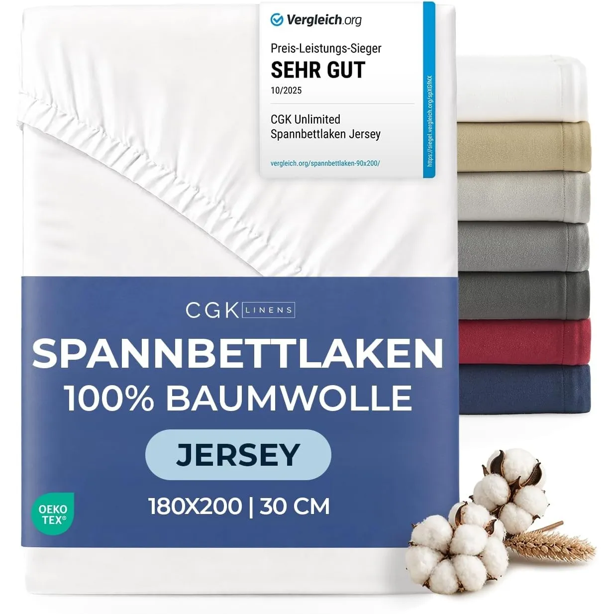 Spannbettlaken Jersey 180x200 cm - 100% Baumwolle weich & atmungsaktiv wärmend - Bettlaken Spannbetttuch mit Rundumgumm…