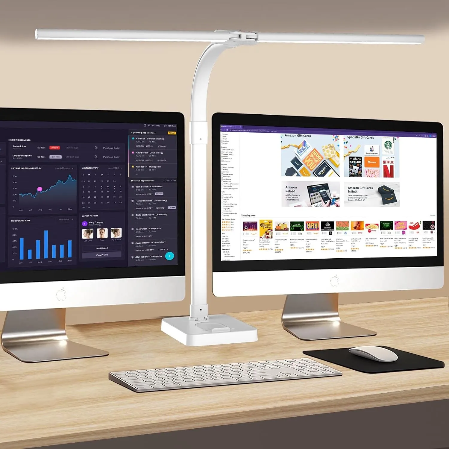 Doppelkopf Schreibtischlampe LED dimmbar,24W 80CM Schreibtischlampe groß und hell,Augenschutz desk lamp büro lampe schw…