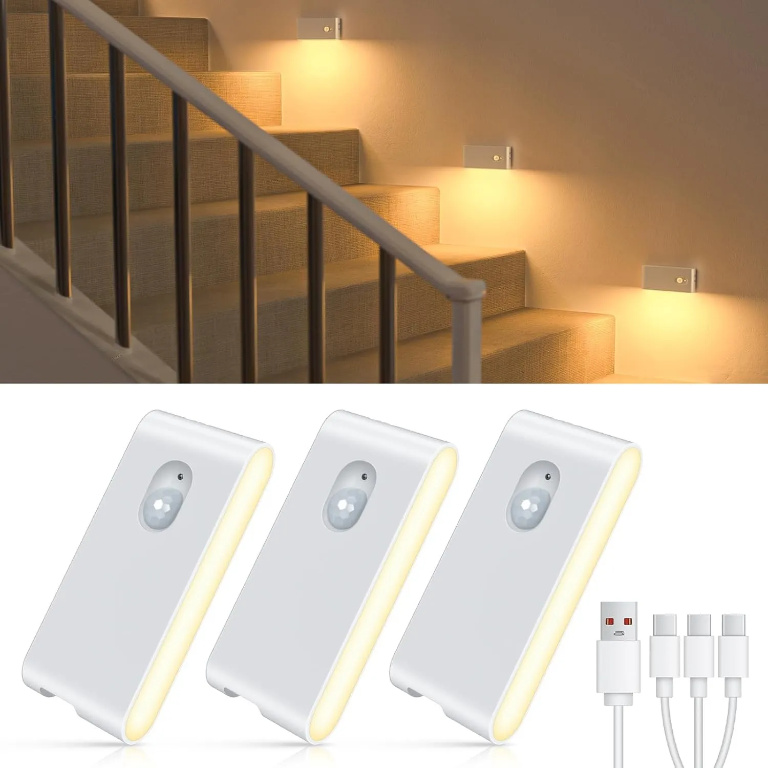 WILLED Treppenlicht mit Bewegungsmelder, Aufladbares LED Nachtlicht, Kabelloses Nachtlicht für Treppe, Flur, Schlafzimm…