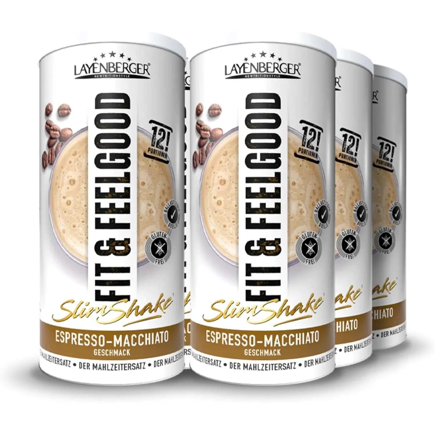 Layenberger Fit&Feelgood Slim Shake Powder, Mahlzeitersatz für 72 Portionen mit je 213 kcal (6x 396 g) - Espresso-Macch…