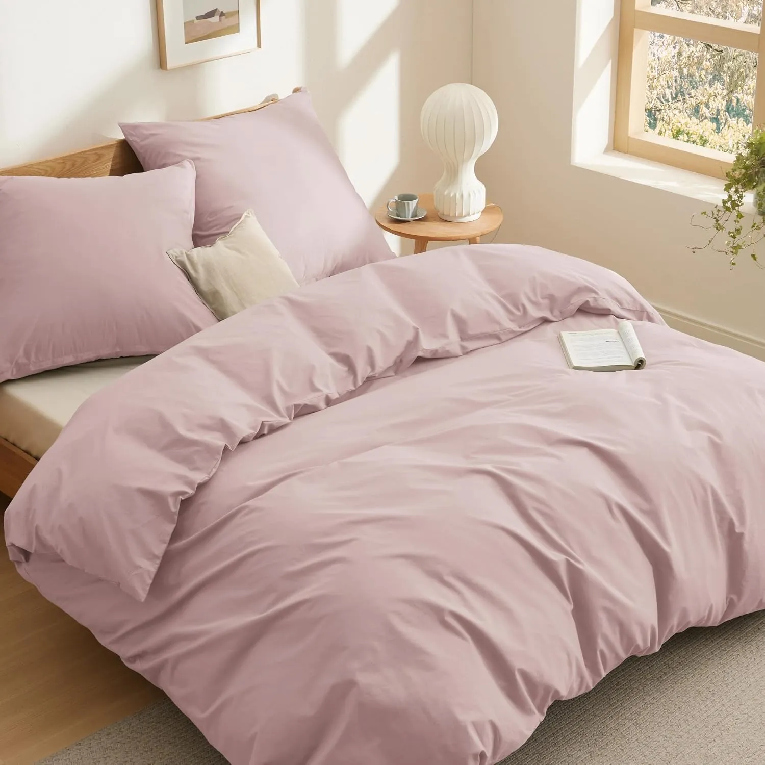 BEDSURE Bettwäsche 220x240 Baumwolle 3tlg. - Altrosa Set 2x80x80 Kissen