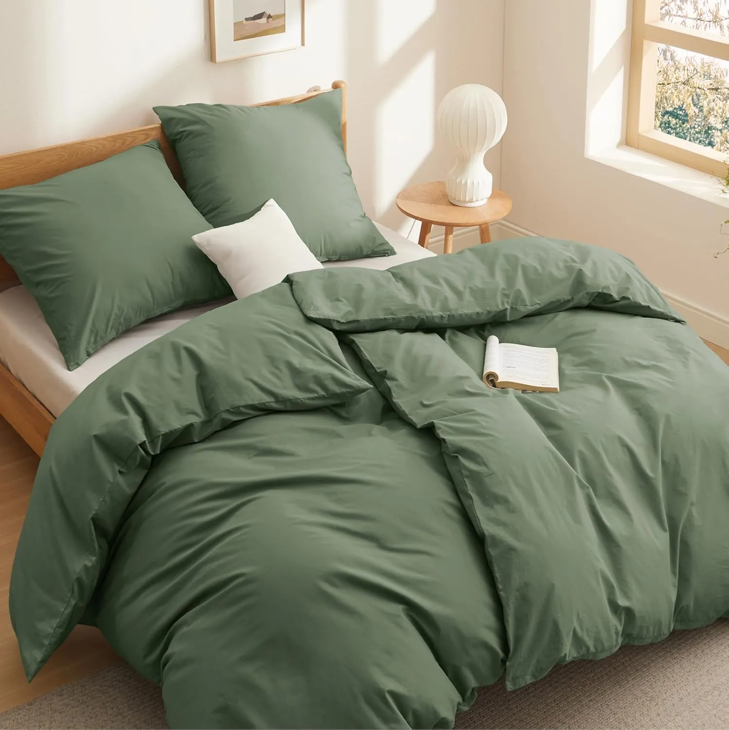 BEDSURE Bettwäsche 135x200 Baumwolle 4teilig - Bettwäsche-Sets Grauolivgrün Bettbezug 2er Set mit 2 Kissenbezüge 80x80 …
