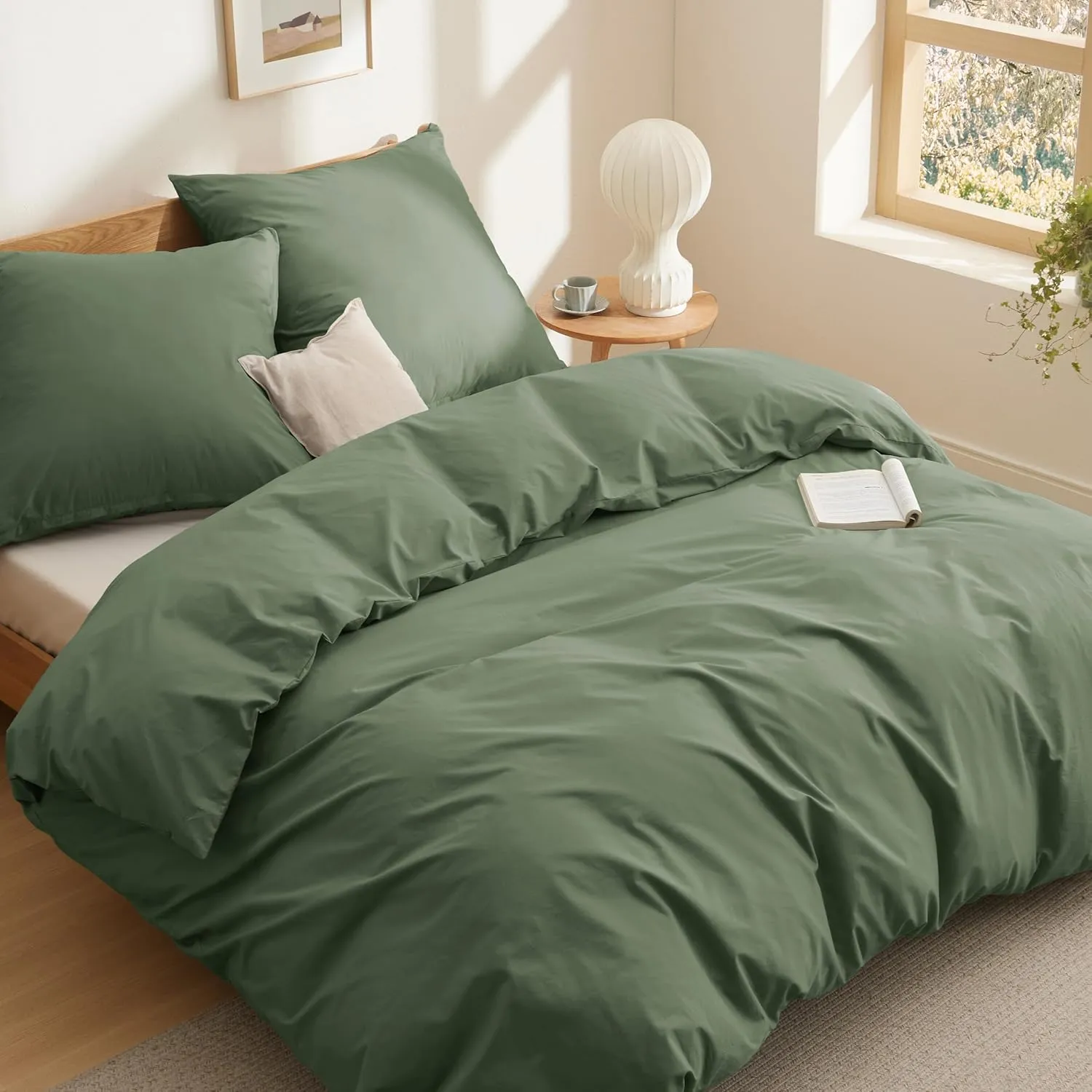 BEDSURE Bettwäsche 155x220 Baumwolle Grauolivgrün - Bettwäsche-Sets 155 x 220 cm Bettbezug 3teilig mit 2 Kissenbezüge 8…