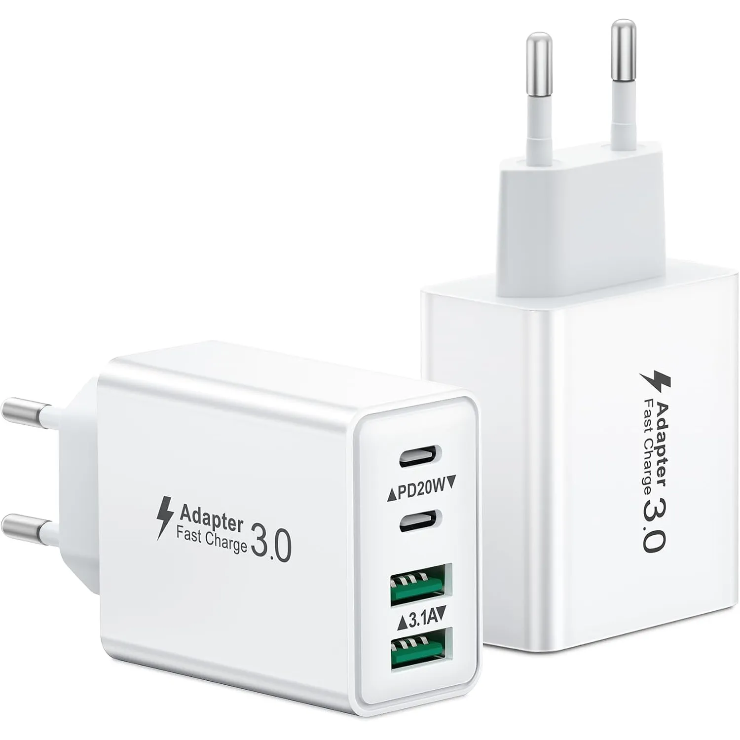 USB C Ladegerät, 2-Pack 40W 4 Ports Mehrfach Ladestecker Mit USBC Adapter - Schnellladegerät Netzteil für iPhone 17 16 …