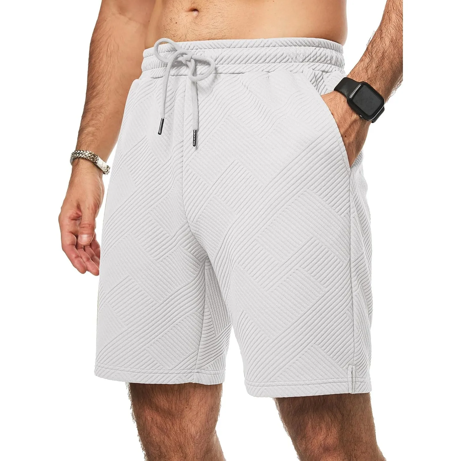 JMIERR Herren Textur Kurze Hosen Sommer Shorts mit 3 Taschen