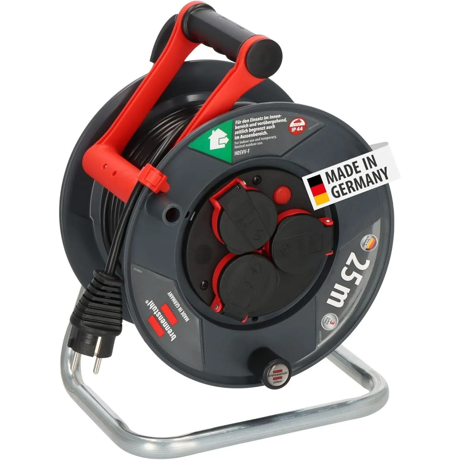 Brennenstuhl Garant V2 IP44 Kabeltrommel 25m outdoor, Kabel: H05VV-F3G1,5 | Made in Germany, Überhitzungsschutz, 3 Stec…