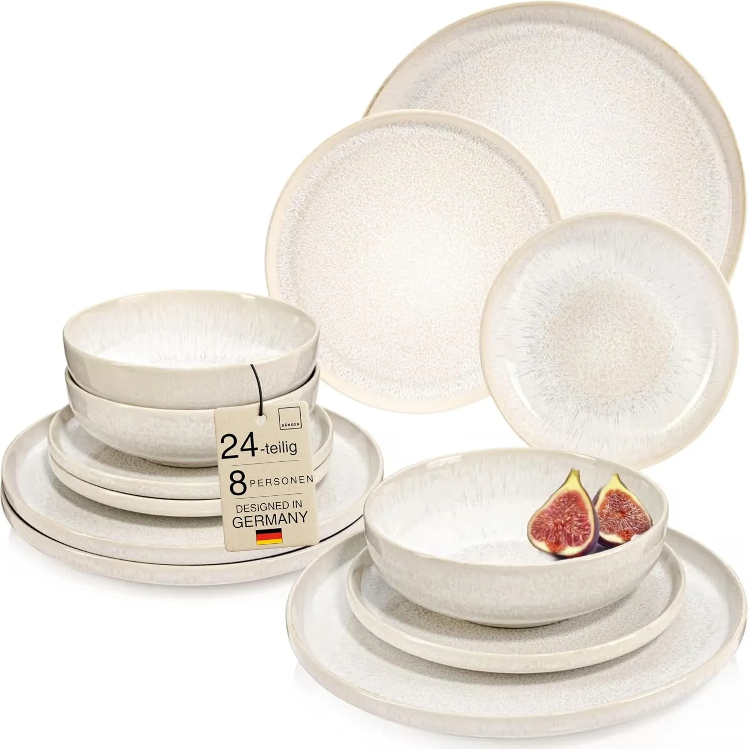 SÄNGER Korfu Geschirrset 8 Personen, Teller Set 24-tlg, Creme, Beige