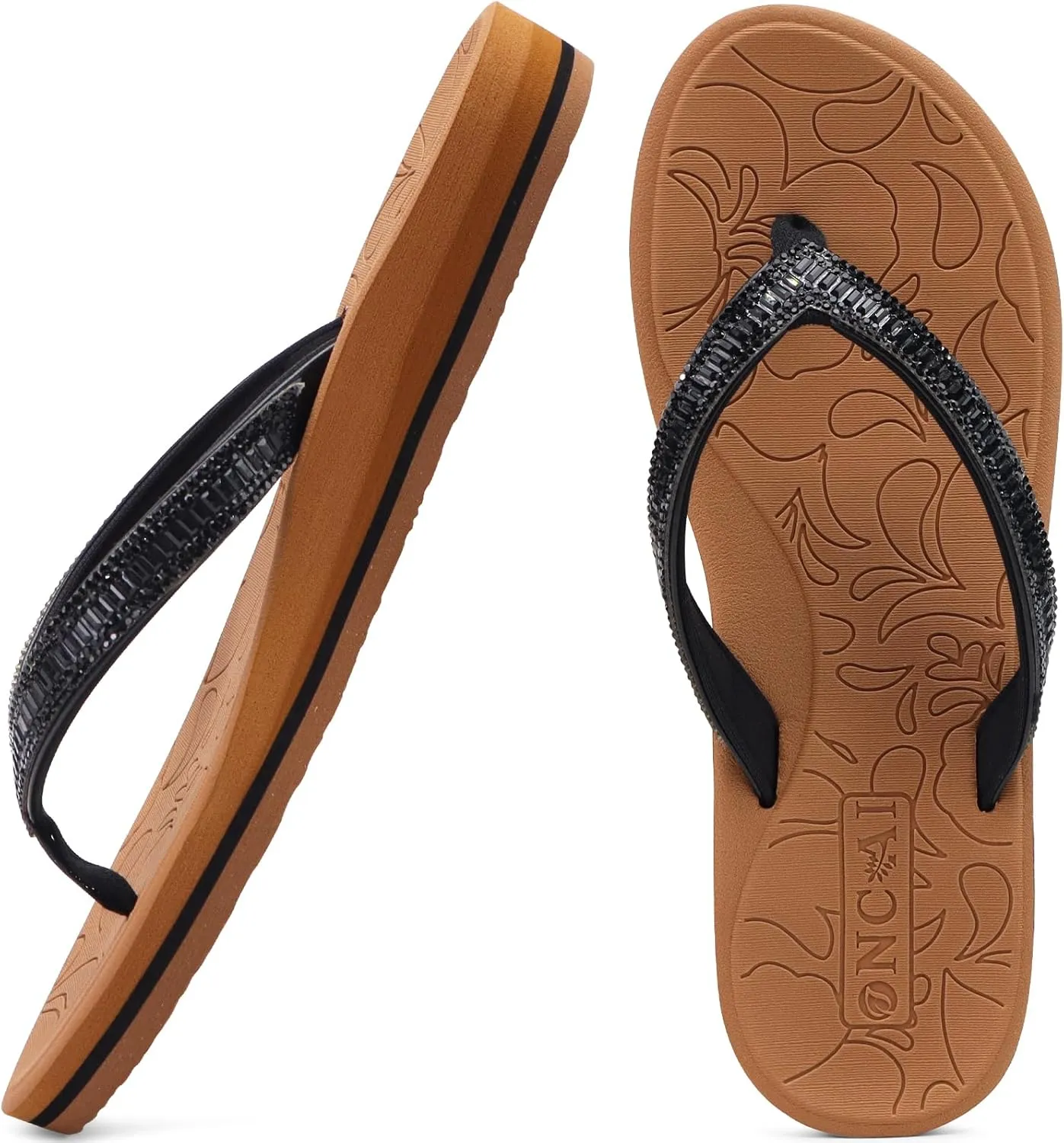 ONCAI Women's Toe Separator Flip Flops with Glitter Indoor/Outdoor Summer Swimming Pool Beach Comfort Beach Platform Co…