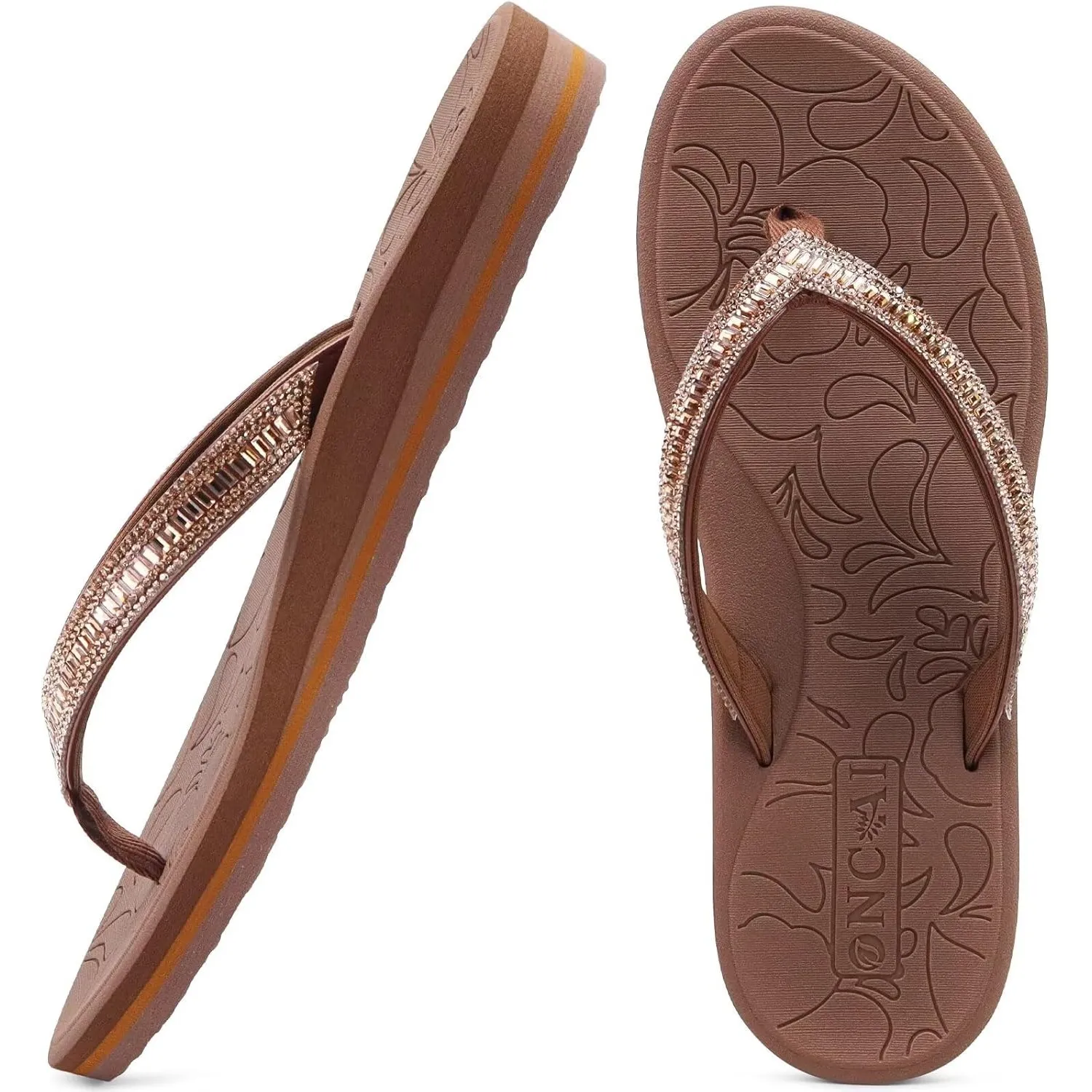ONCAI Damen Zehentrenner Flip Flops mit Glitter Indoor/Outdoor Sommer Schwimmbad Strand Komfort Strand Plattform Angene…
