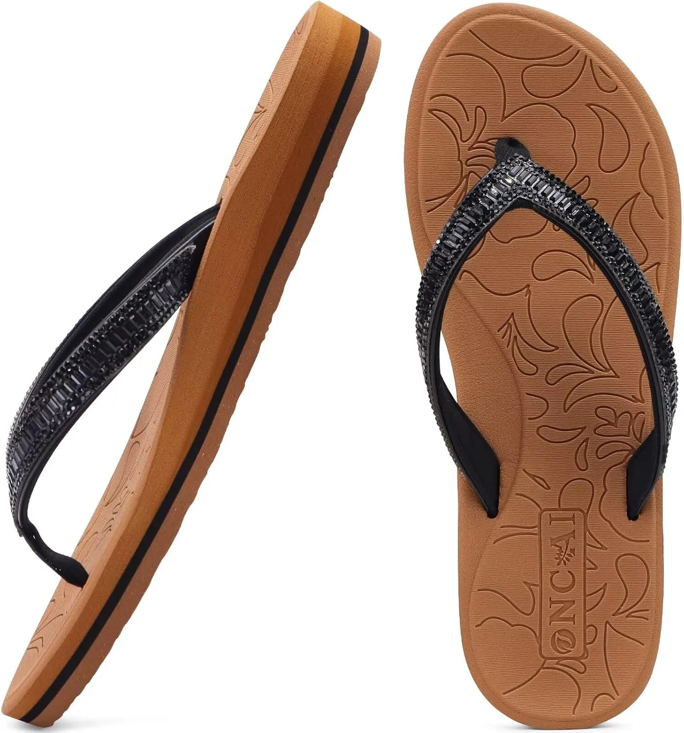 ONCAI Women's Toe Separator Flip Flops with Glitter Indoor/Outdoor Summer Swimming Pool Beach Comfort Beach Platform Co…