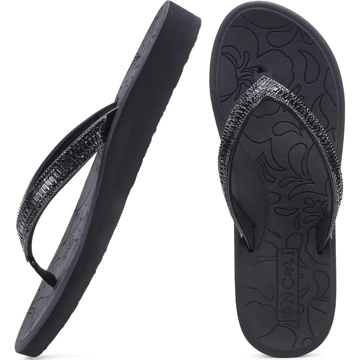 ONCAI Damen Zehentrenner Flip Flops mit Glitter Indoor/Outdoor Sommer Schwimmbad Strand Komfort Strand Plattform Angene…