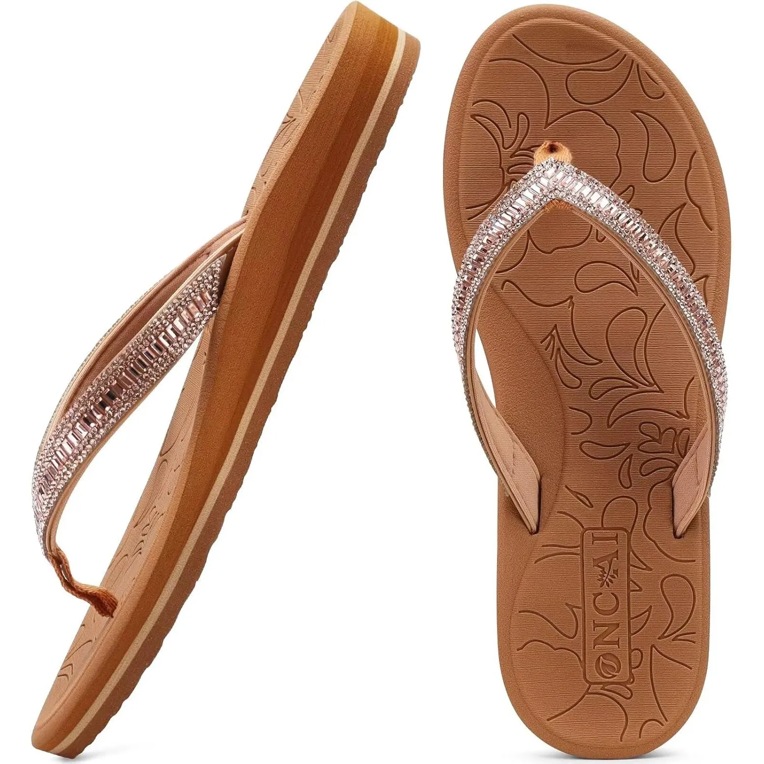 ONCAI Damen Zehentrenner Flip Flops mit Glitter Indoor/Outdoor Sommer Schwimmbad Strand Komfort Strand Plattform Angene…