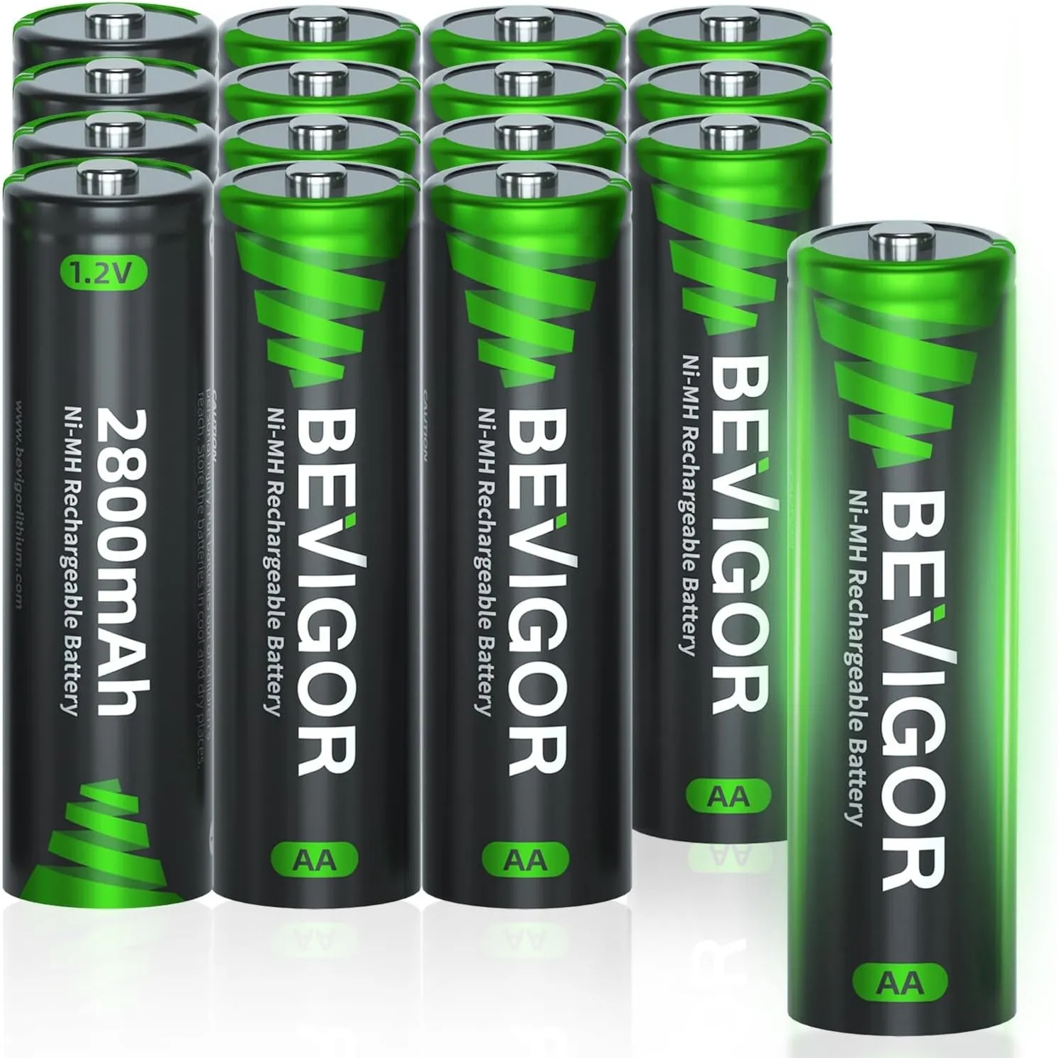 BEVIGOR AA Akkubatterien, 2800mAh 1.2V Akku hohe Kapazität AA NiMH wiederaufladbare Batterien, 16 Stück, vorgeladen
