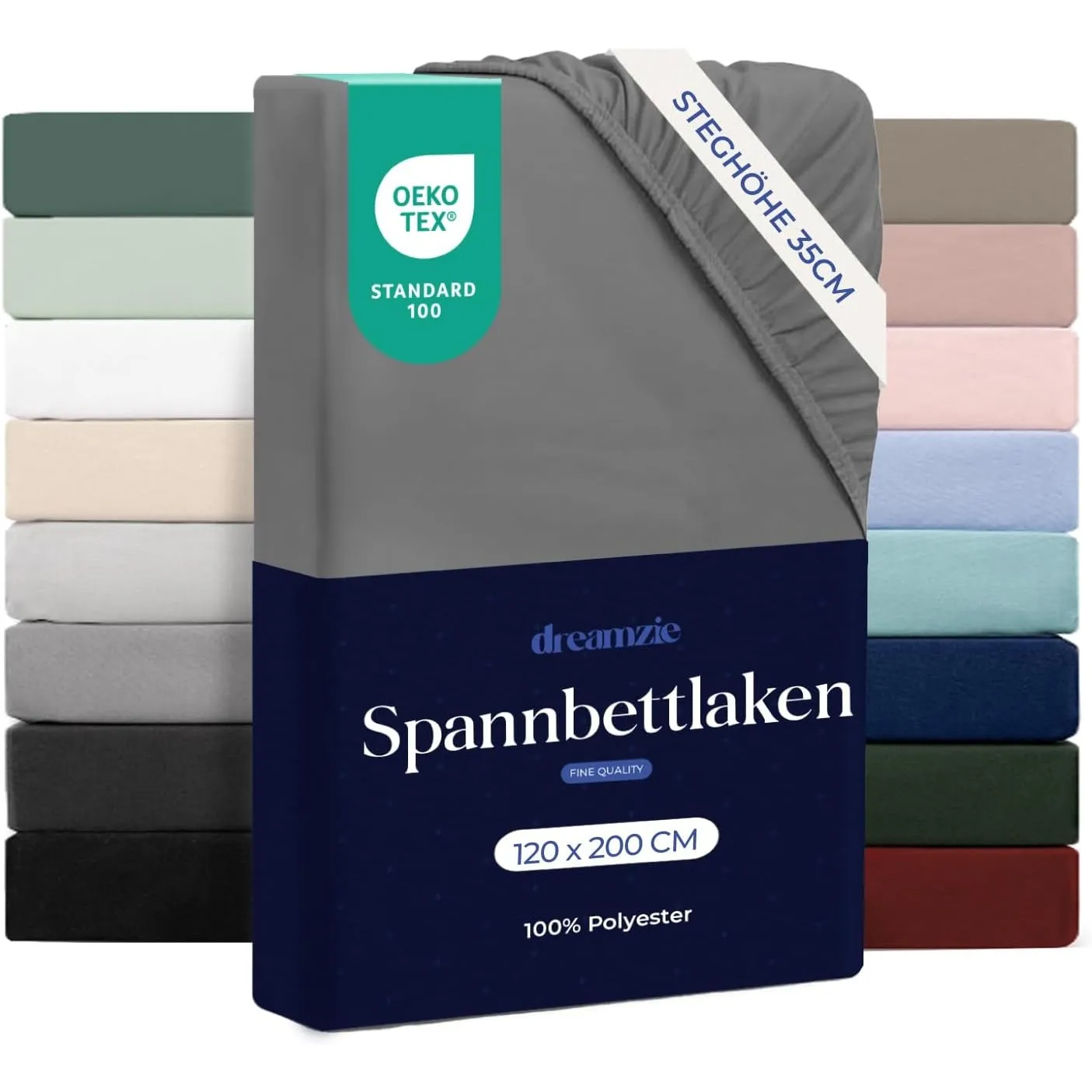 Dreamzie Spannbettlaken 120x200 cm - Hoher Steg bis 35 cm - 100% Mikrofaser - Anthrazit - Schadstoffgeprüft (Oeko TEX),…