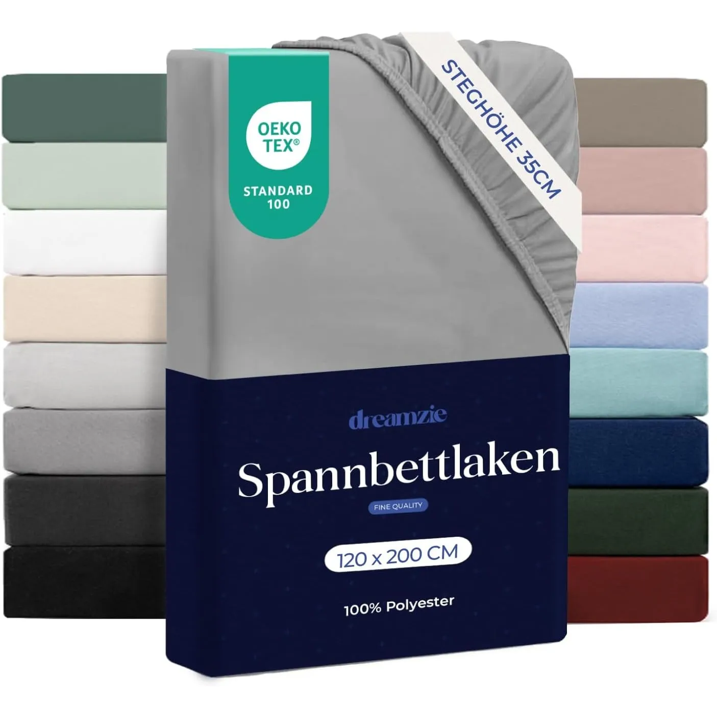 Dreamzie Spannbettlaken 120x200 cm - Hoher Steg bis 35 cm - 100% Mikrofaser - Grau - Schadstoffgeprüft (Oeko TEX), Bett…