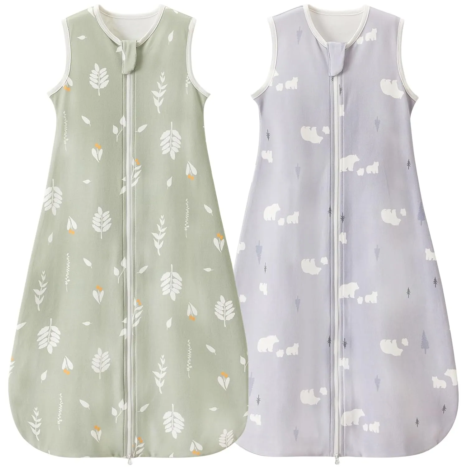Super Soft 2 Pack 0.5 TOG Baby Sleeping Bag, 100% Cotton Premium Quality Summer Sleeping Bag Baby 6-18 Months, Leaves a…