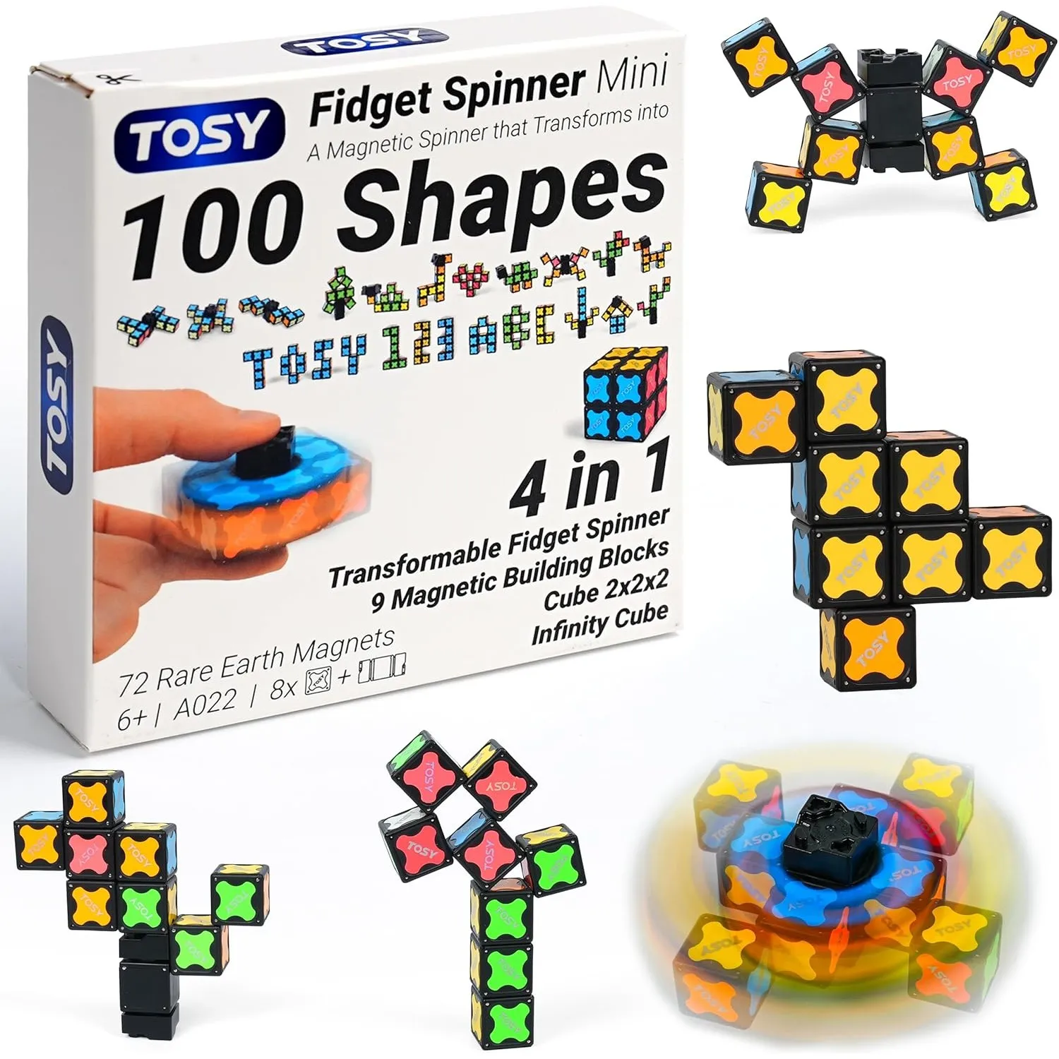 TOSY Magnet Fidget Spinner Mini – 8 Bausteine, 3-in-1: verwandelbarer Fidget-Spinner, Infinity-Würfel, 2x2 Puzzlewürfel…