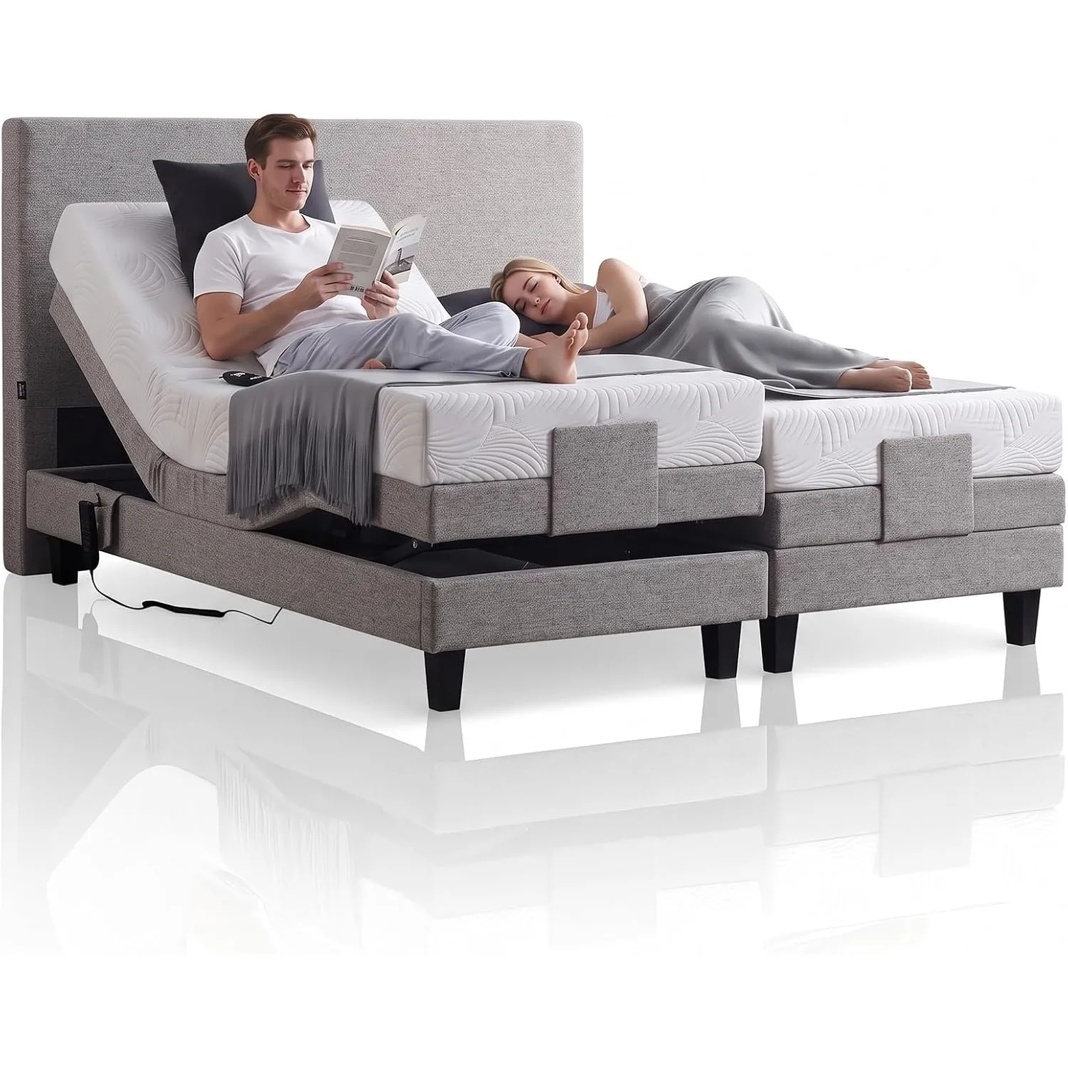 De RUCCI Elektrisches Boxspringbett 200 x 200 cm mit Matratze, Motorbett mit Zwei Separat Verstellbaren Liegeflächen, 7…