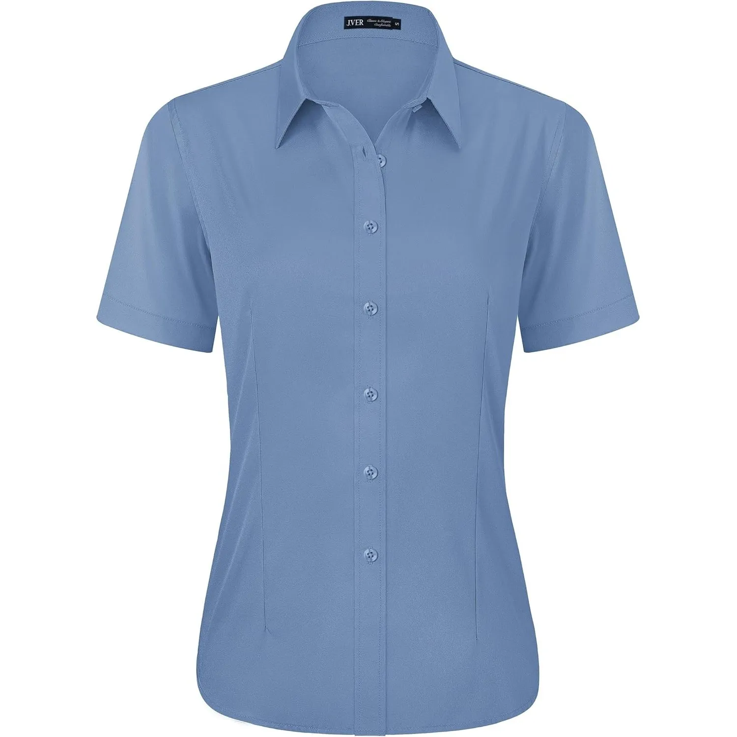 J.VER Bluse Damen Kurzarm Casual Businessbluse Regular Fit Knitterfrei Bügelleicht Sommershirts mit Knopleiste Freizeit…