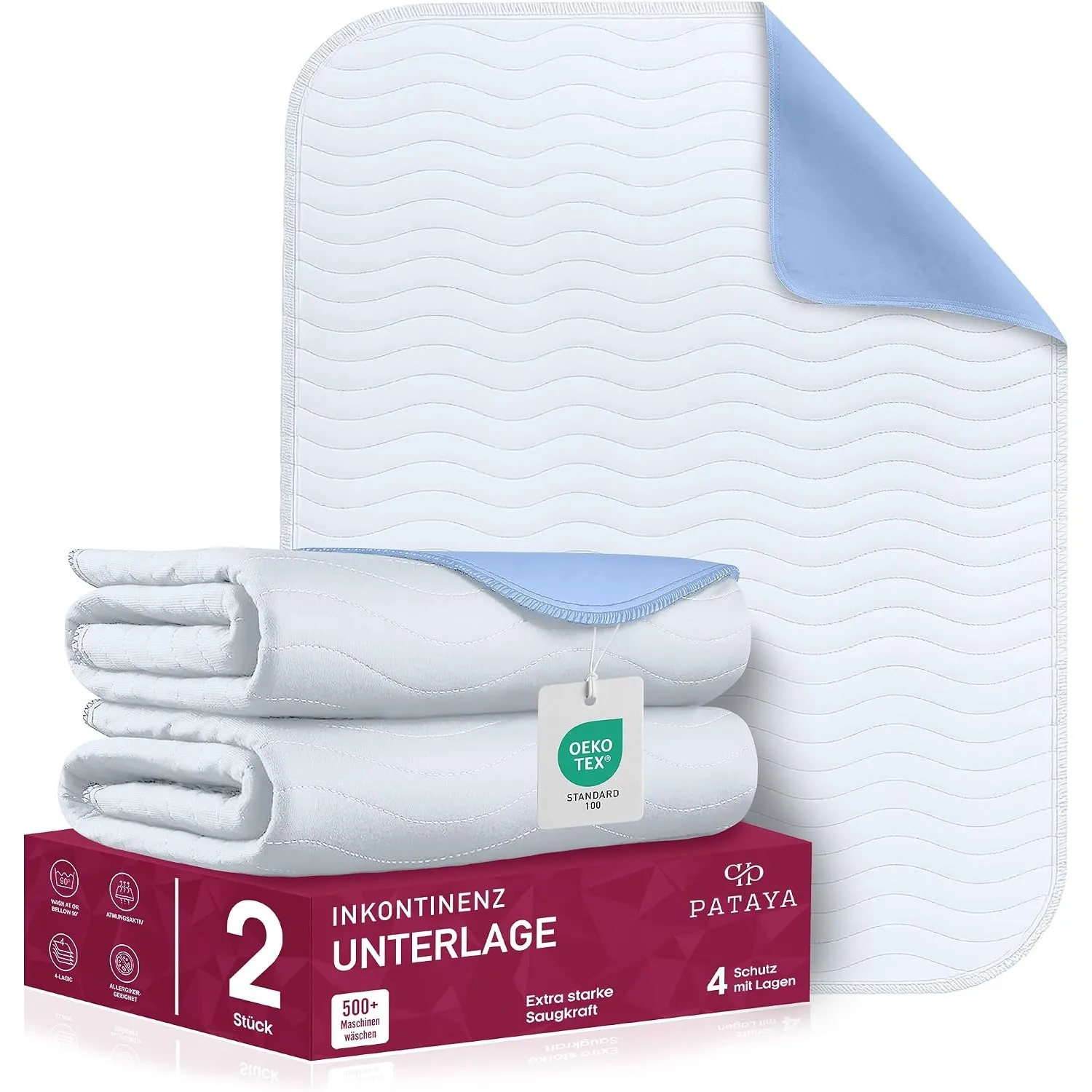 Pataya Inkontinenzunterlage waschbar - Matratzenschutz 75x90 2er