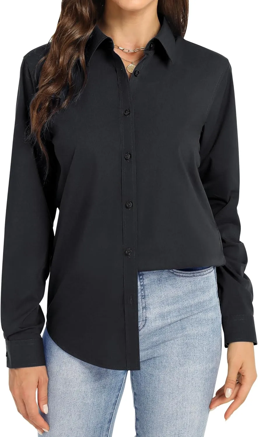 J.VER Bluse Damen Business Bügelfrei Langarmshirt Einfarbig Tops Kragen Baumwolle Oberteile Knitterfreies Damen Hemdblu…