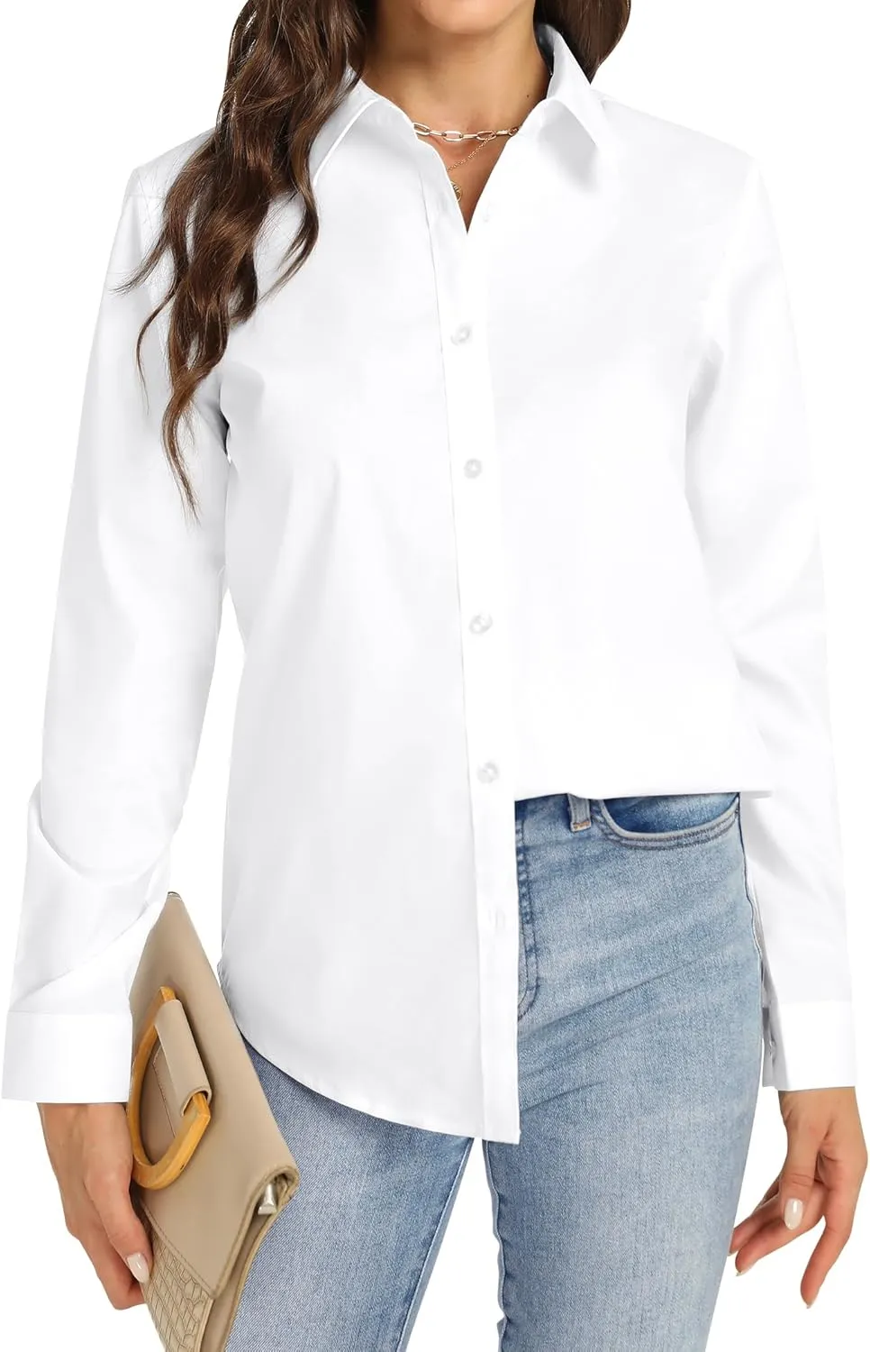 J.VER Bluse Damen Business Bügelfrei Langarmshirt Einfarbig Tops Kragen Baumwolle Oberteile Knitterfreies Damen Hemdblu…