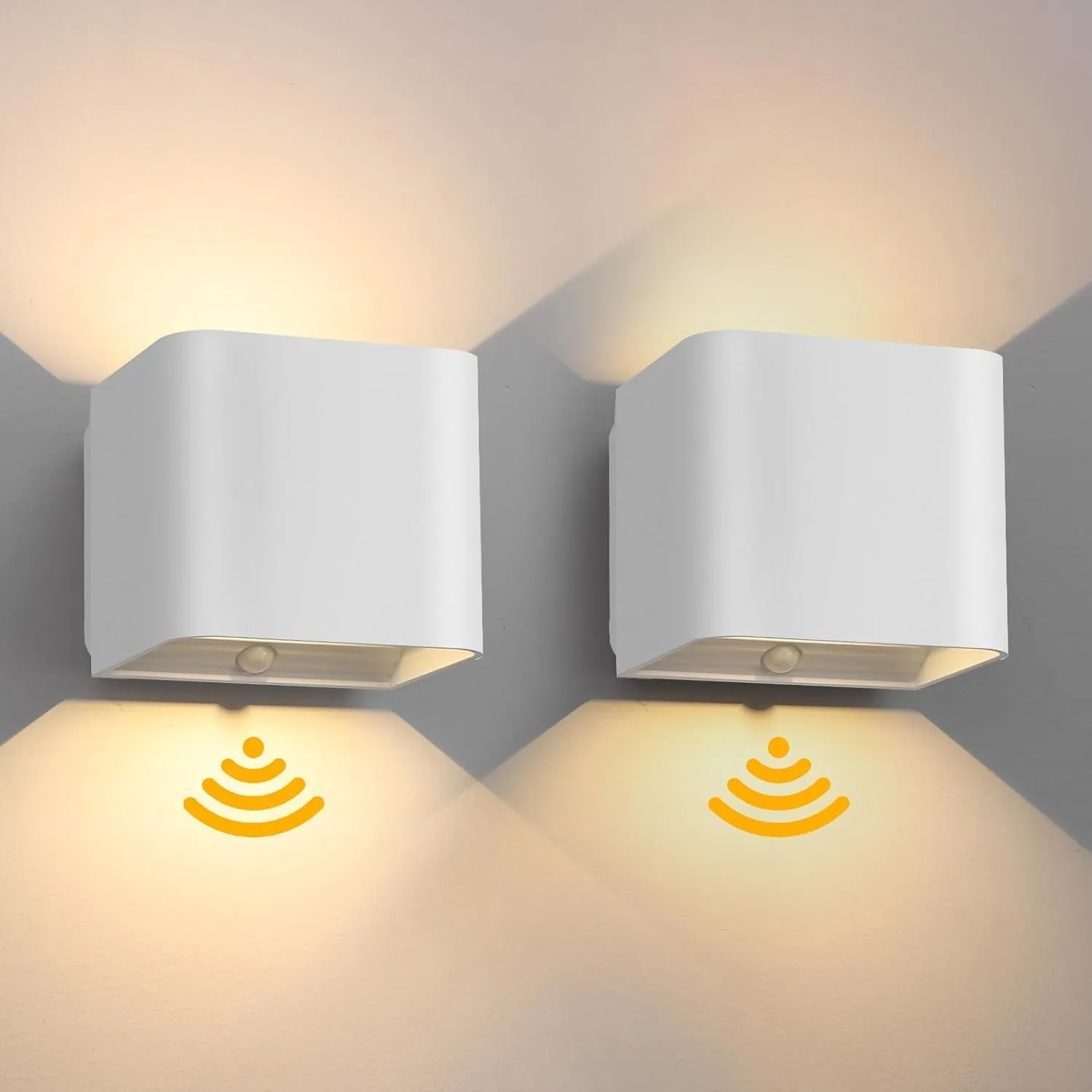 2 Stück LED Wandlampe mit Bewegungssensor, Schwarz Wandleuchte für Innen, 3000K Warmweiß Wandleuchte Ohne Stromanschlus…