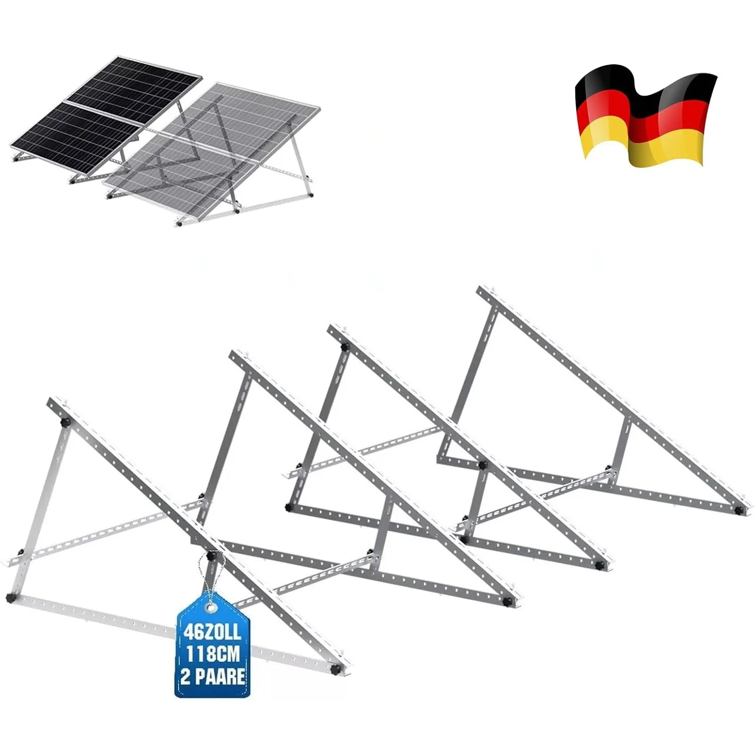 2 Sets GLIESE Balkonkraftwerk Halterung 118 cm - Verstärkte Solarpanel Halterung mit verstellbarem Neigungswinkel 0-90°…