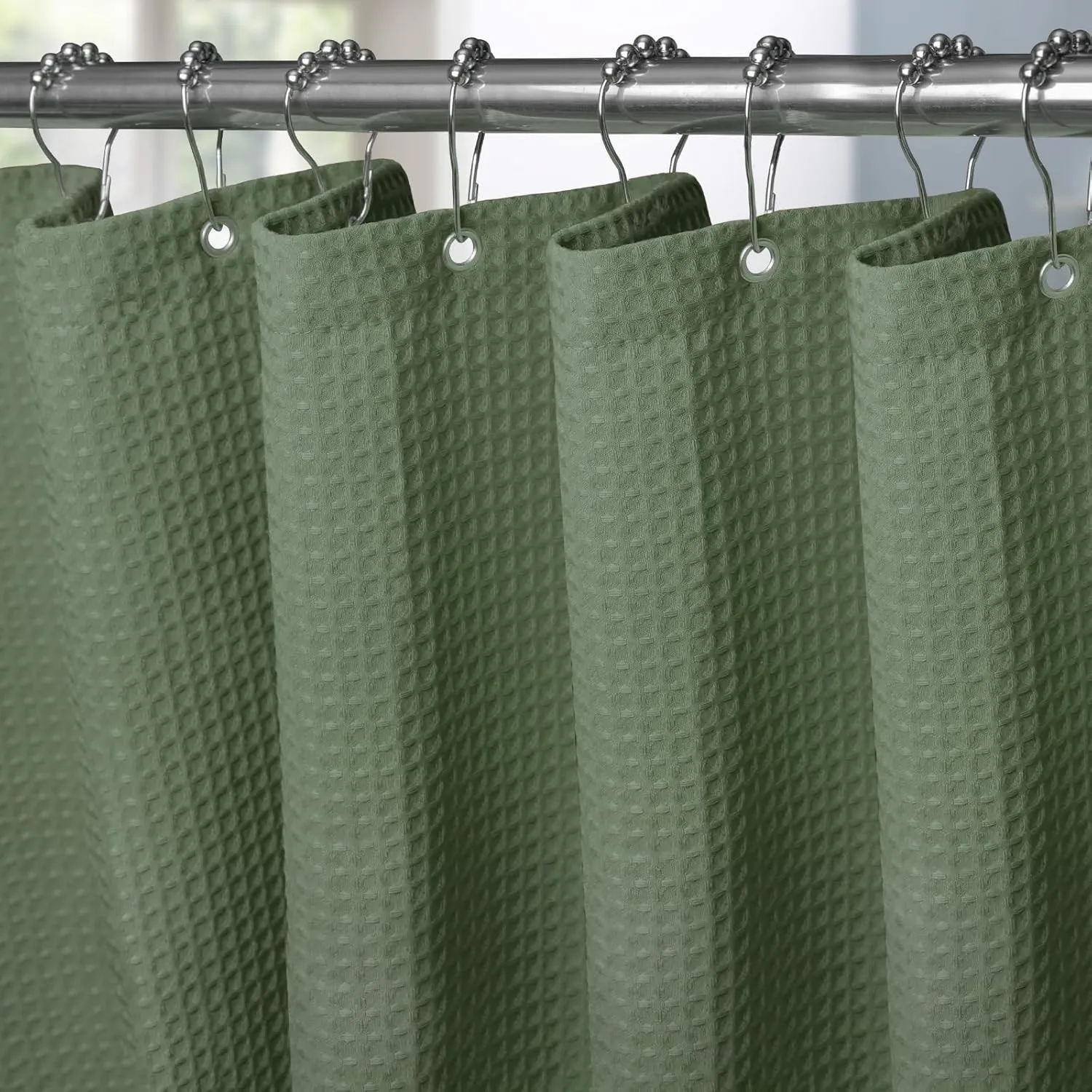 VANZAVANZU Waffel Duschvorhang mit Metall Duschvorhangringe Stoff Textil Badewannenvorhang Anti Schimmel Bad Vorhang Se…