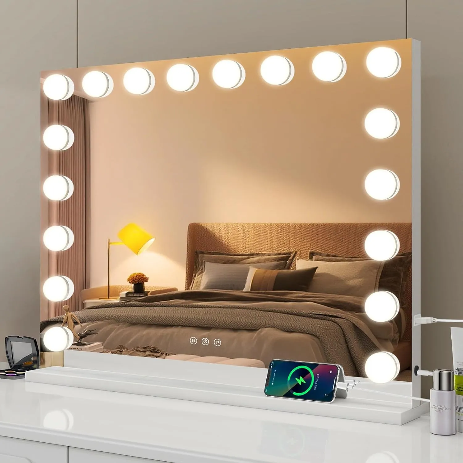 Schminkspiegel mit Beleuchtung 80x60cm Hollywood Spiegel mit 18 LED