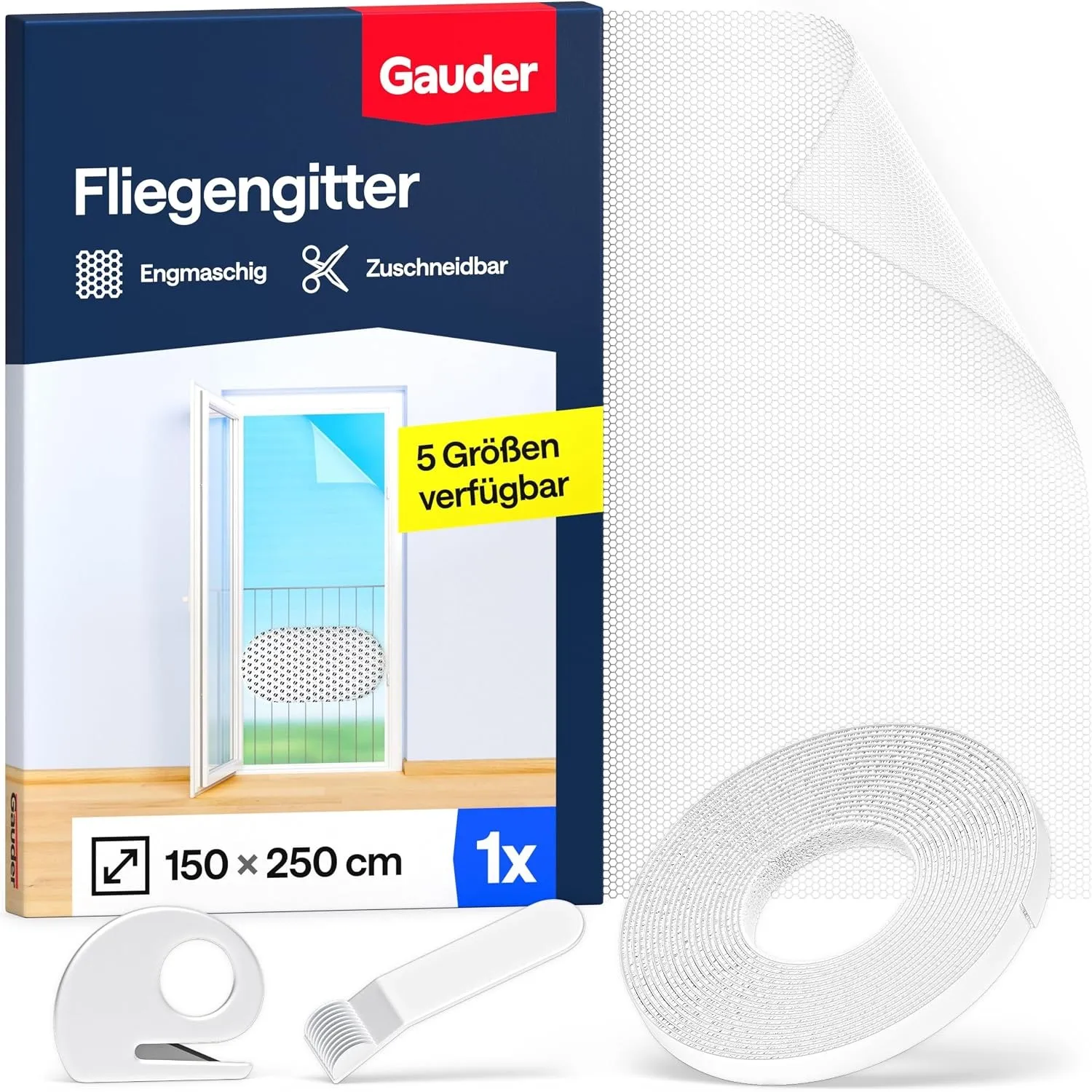 GAUDER Fliegengitter Fenster, Insektenschutz ohne Bohren (150x250cm)