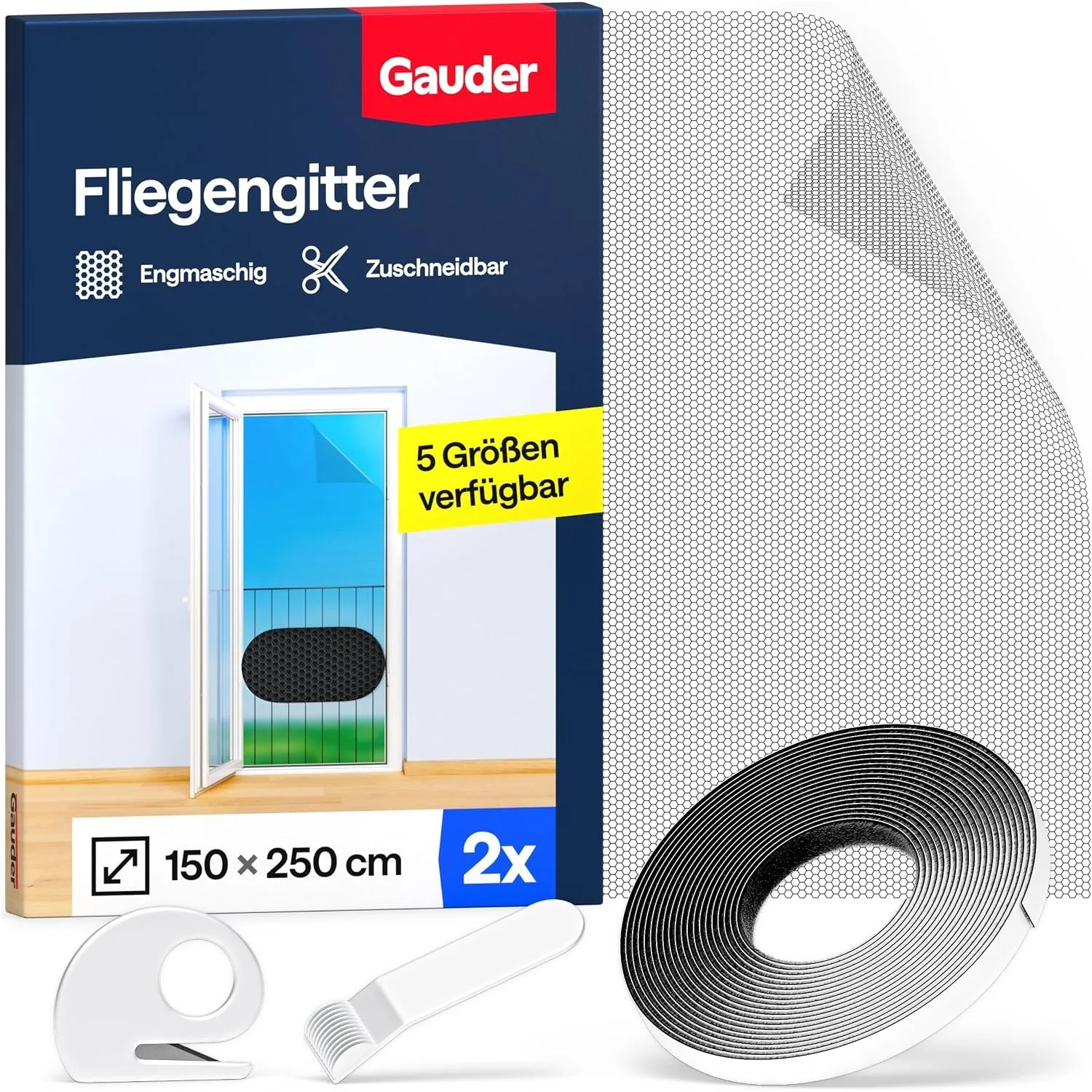 GAUDER Fliegengitter Fenster, Insektenschutz ohne Bohren (2 Stk, 150x250cm)