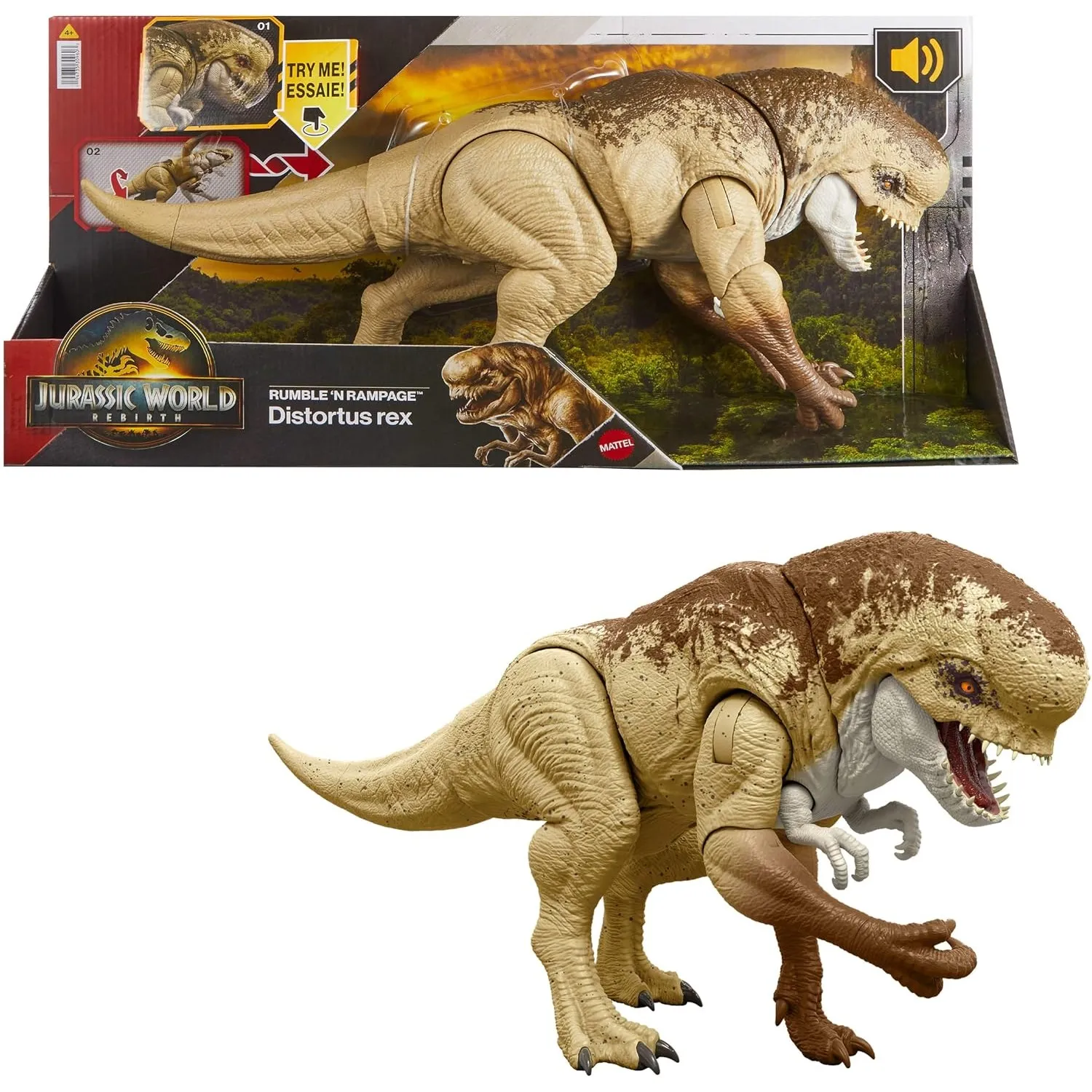 Mattel Jurassic World: Die Wiedergeburt Bösewicht Dino Doppelattacke Dinosaurier-Actionfigur, 56 cm, mit 2 Angriffsakti…