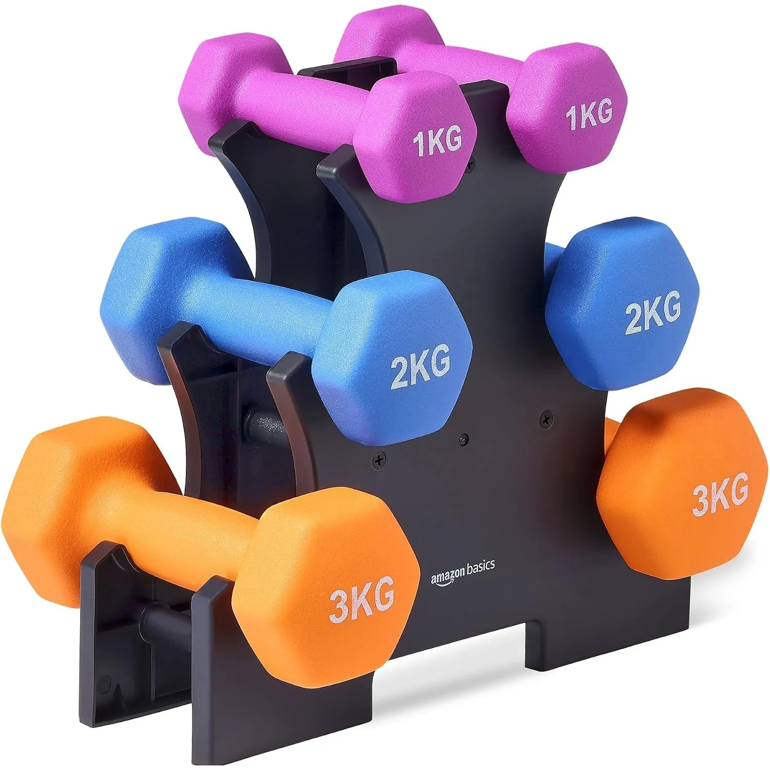 Amazon Basics Neopren Hanteln Gewichte, Hantelset, 2er-Set, 1–5kg, Sechseckig, für Krafttraining und Fitnesskurse