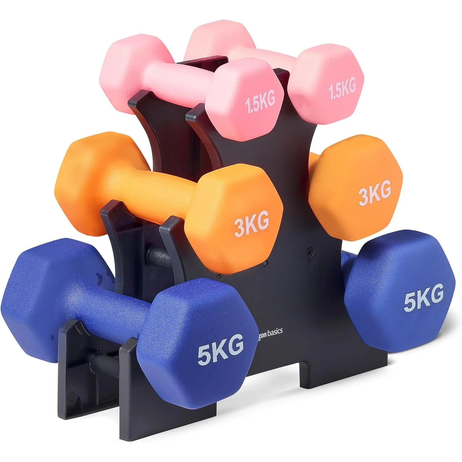 Amazon Basics Neopren Hanteln Gewichte, Hantelset, 2er-Set, 1–5kg, Sechseckig, für Krafttraining und Fitnesskurse